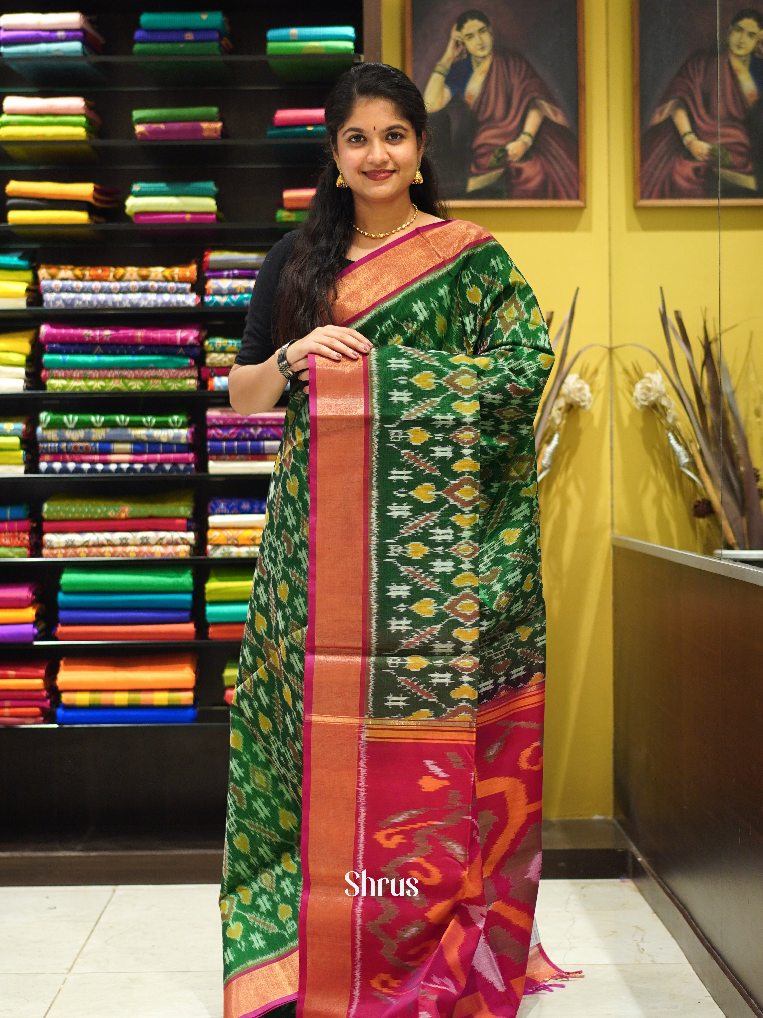 Green & Maroon - Pochampally sico Saree