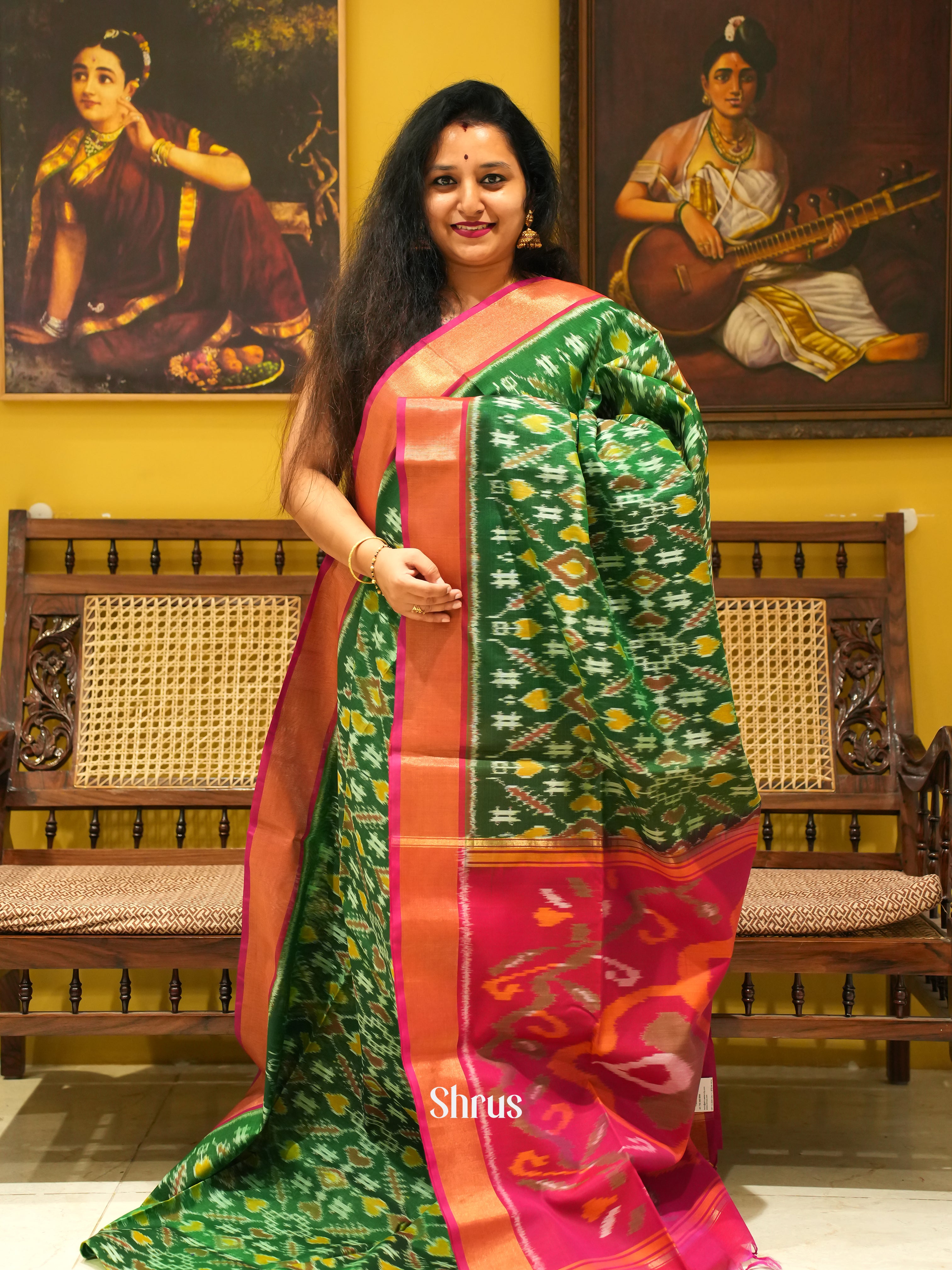 Green & Maroon - Pochampally sico Saree - Shop on ShrusEternity.com