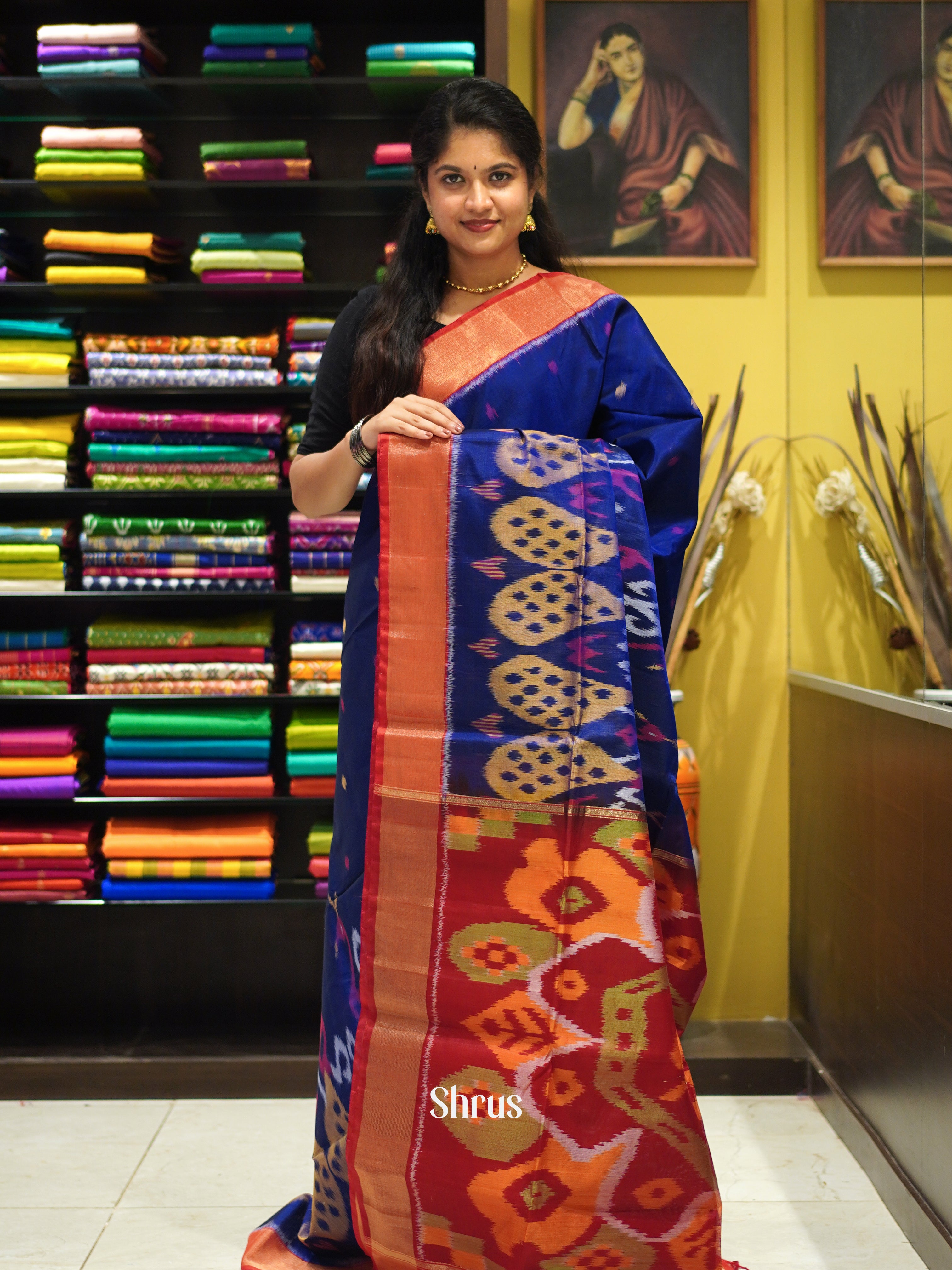 Blue & Red - Pochampally sico Saree