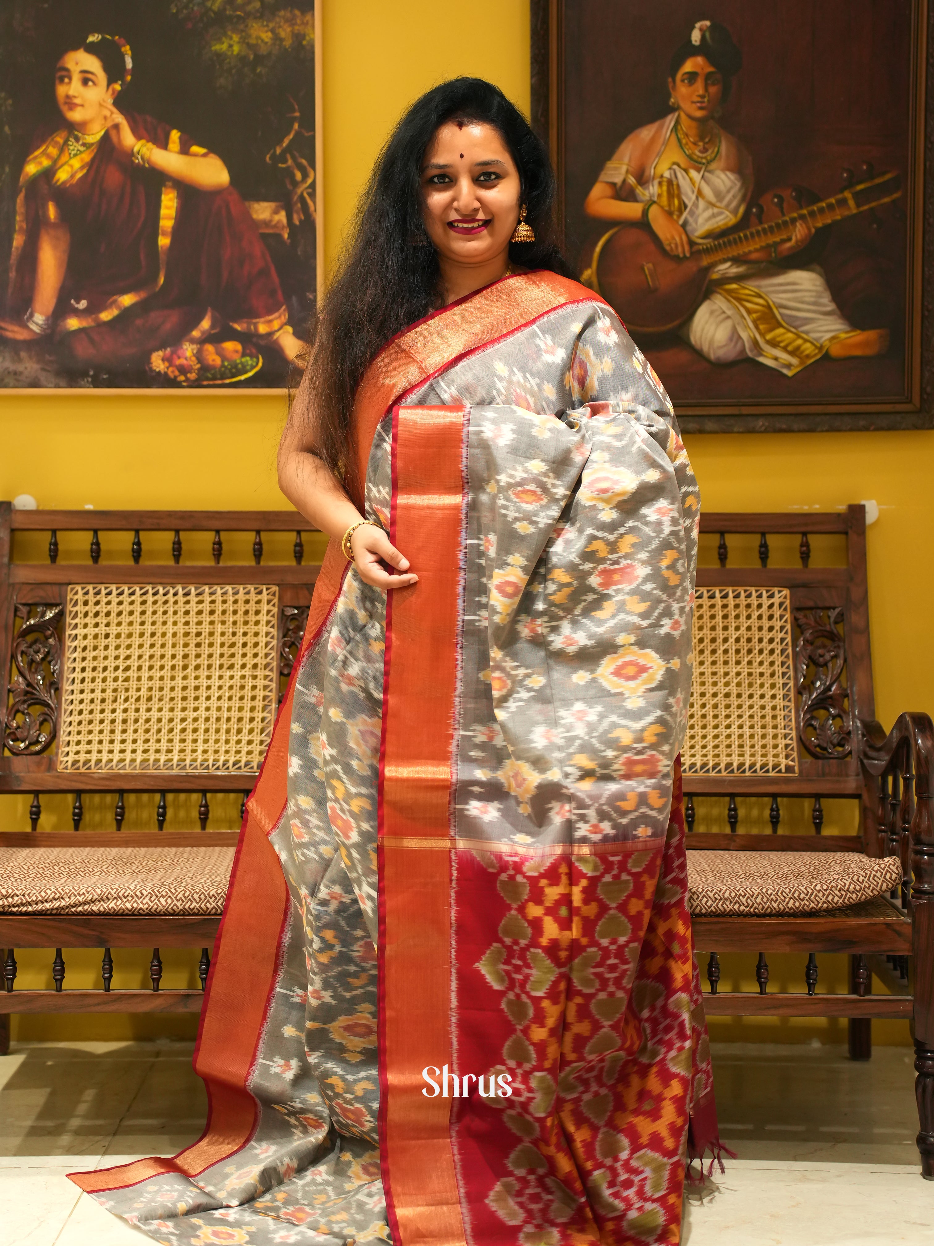 Grey & Maroon - Pochampally sico Saree - Shop on ShrusEternity.com