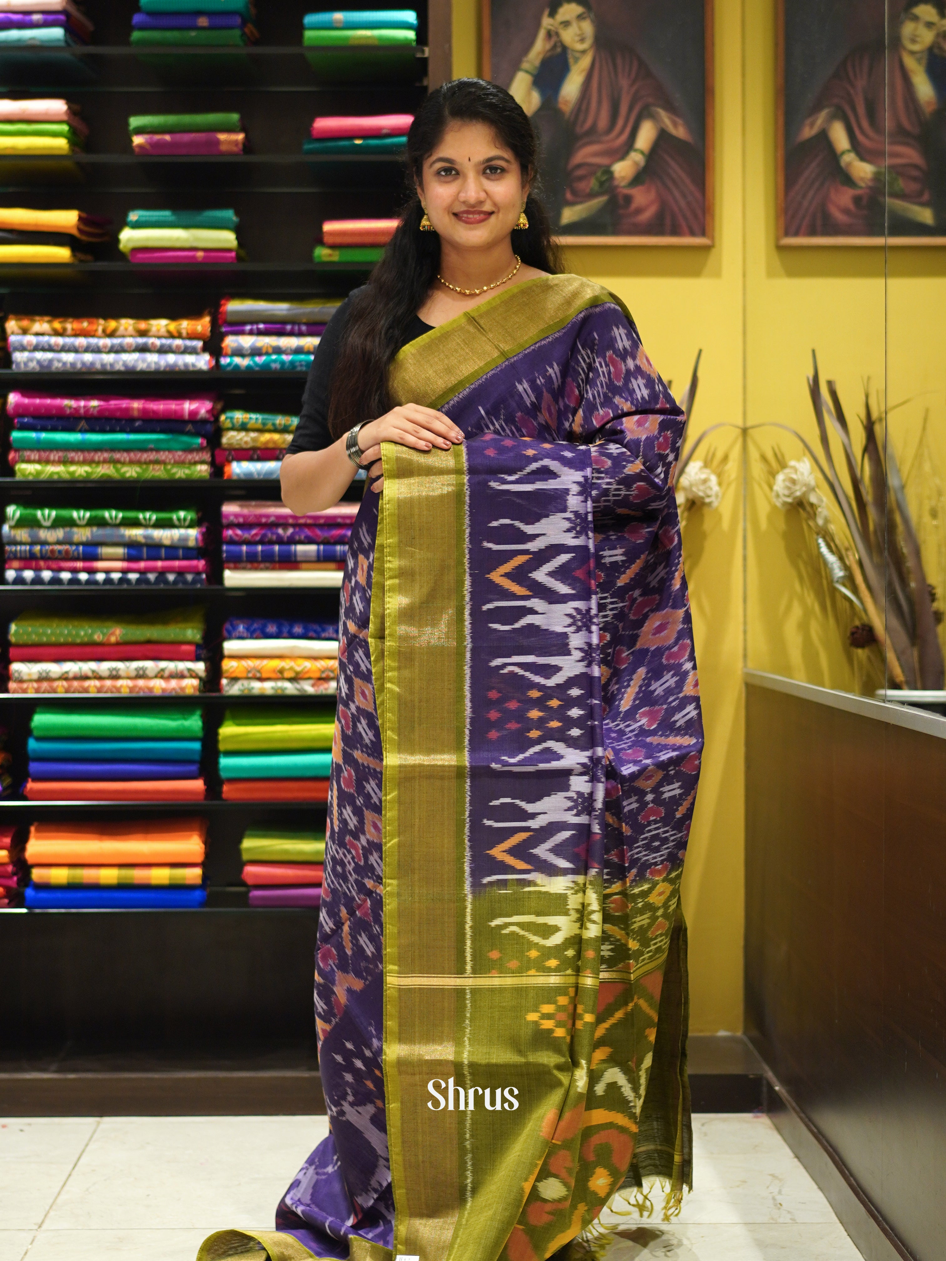 Violet & Green - Pochampally sico Saree