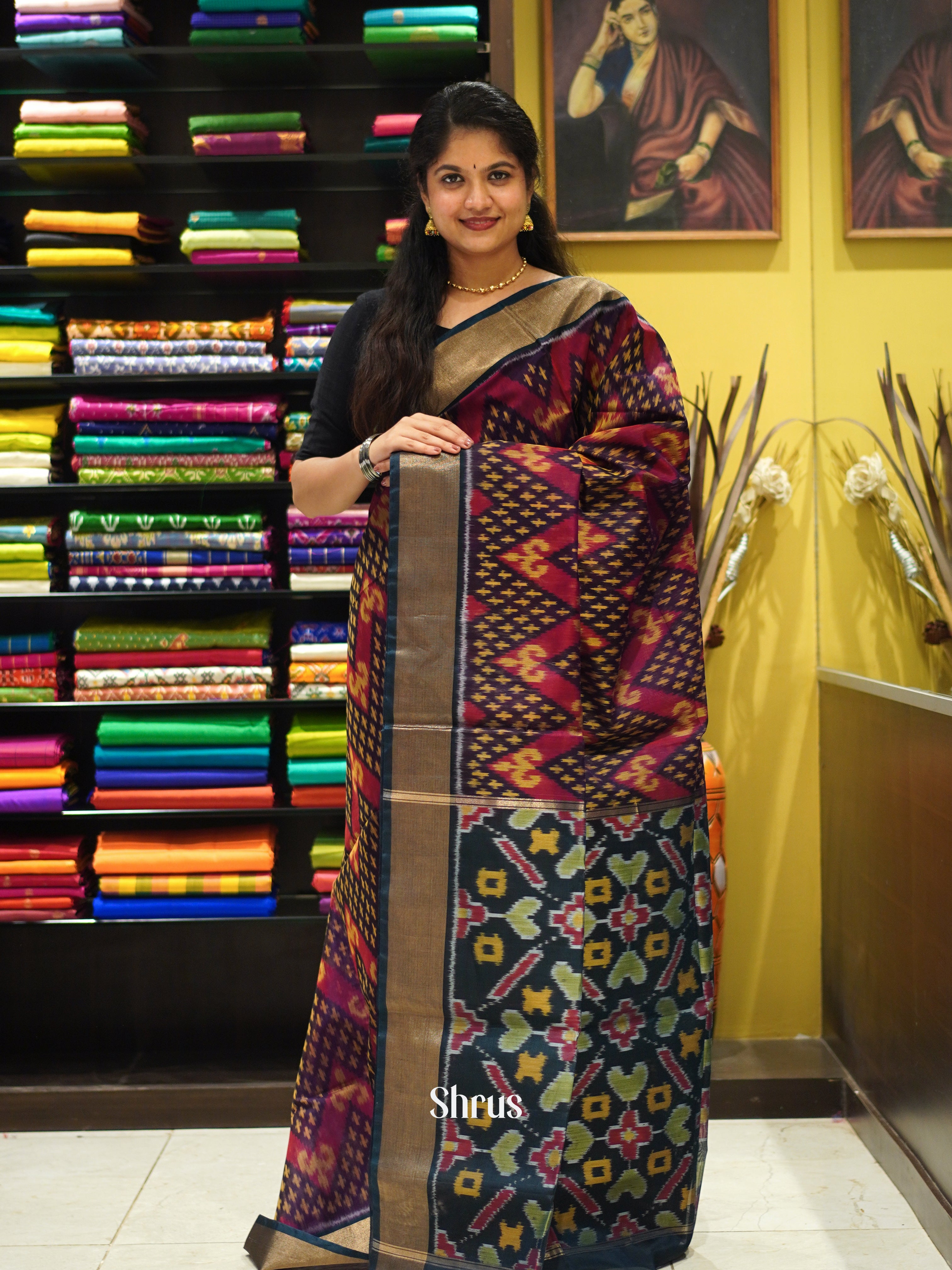 Purple & Peacock Green - Pochampally sico Saree - Shop on ShrusEternity.com