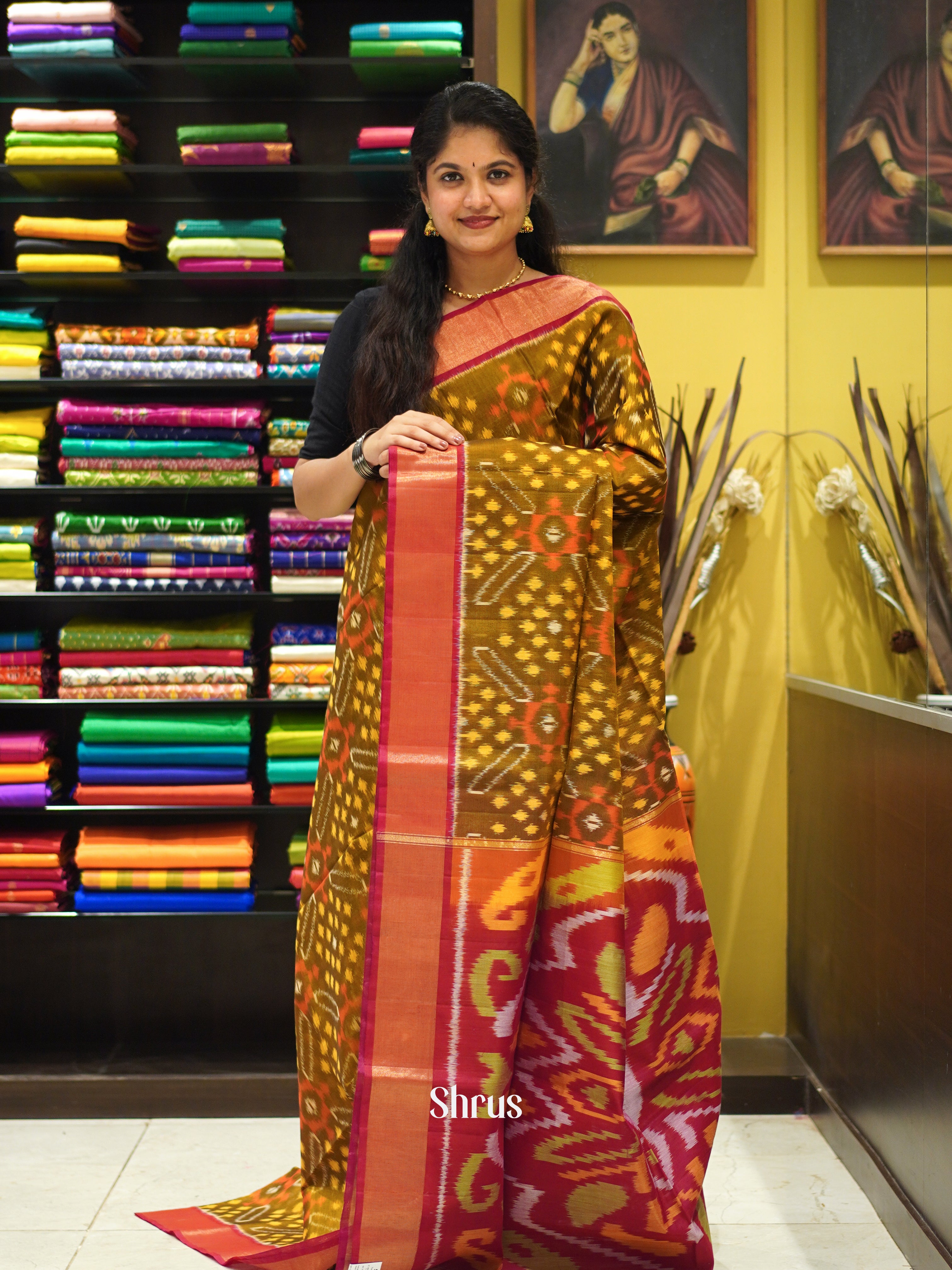 Green & Wine - Pochampally sico Saree - Shop on ShrusEternity.com