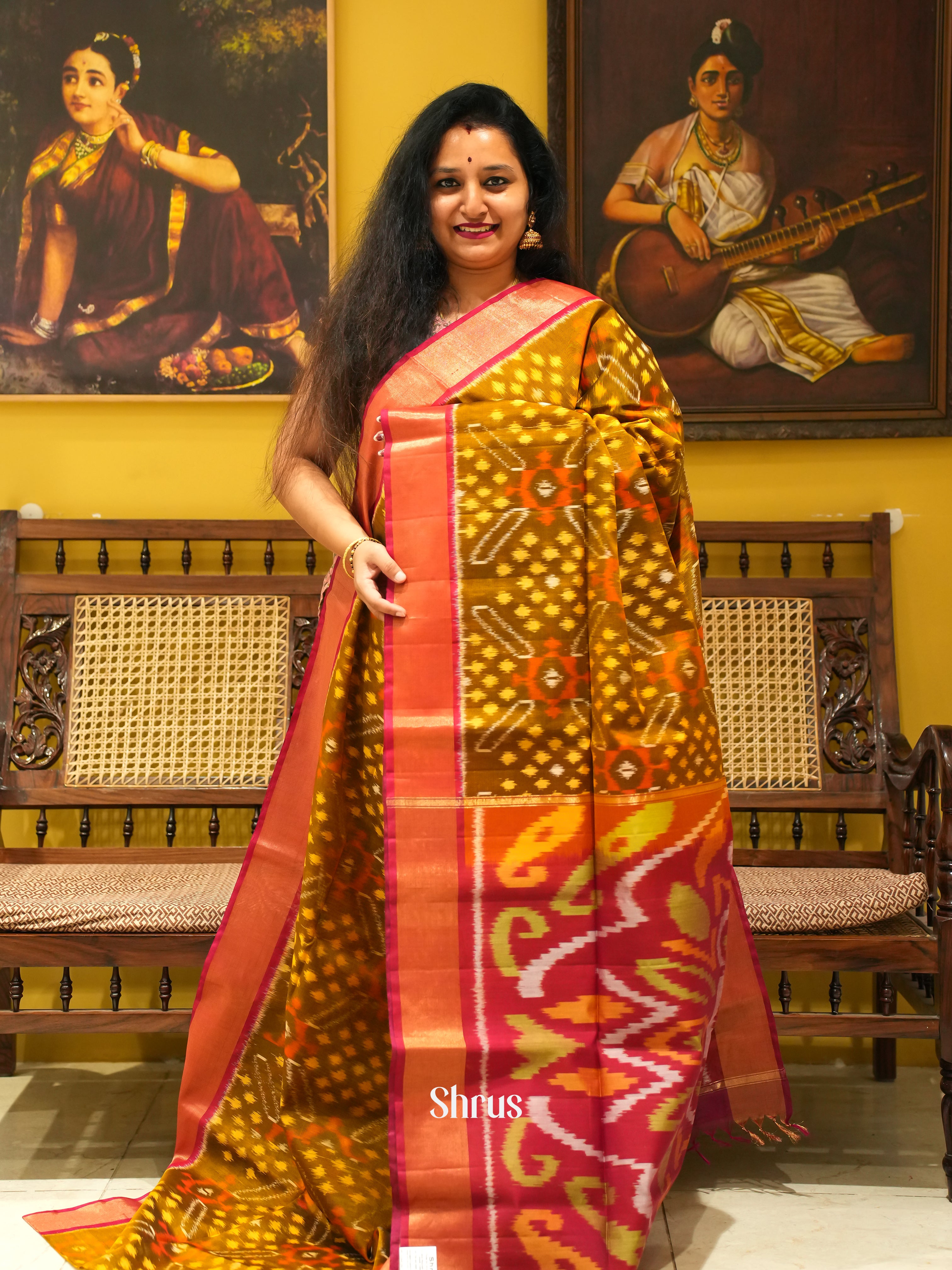 Green & Wine - Pochampally sico Saree - Shop on ShrusEternity.com