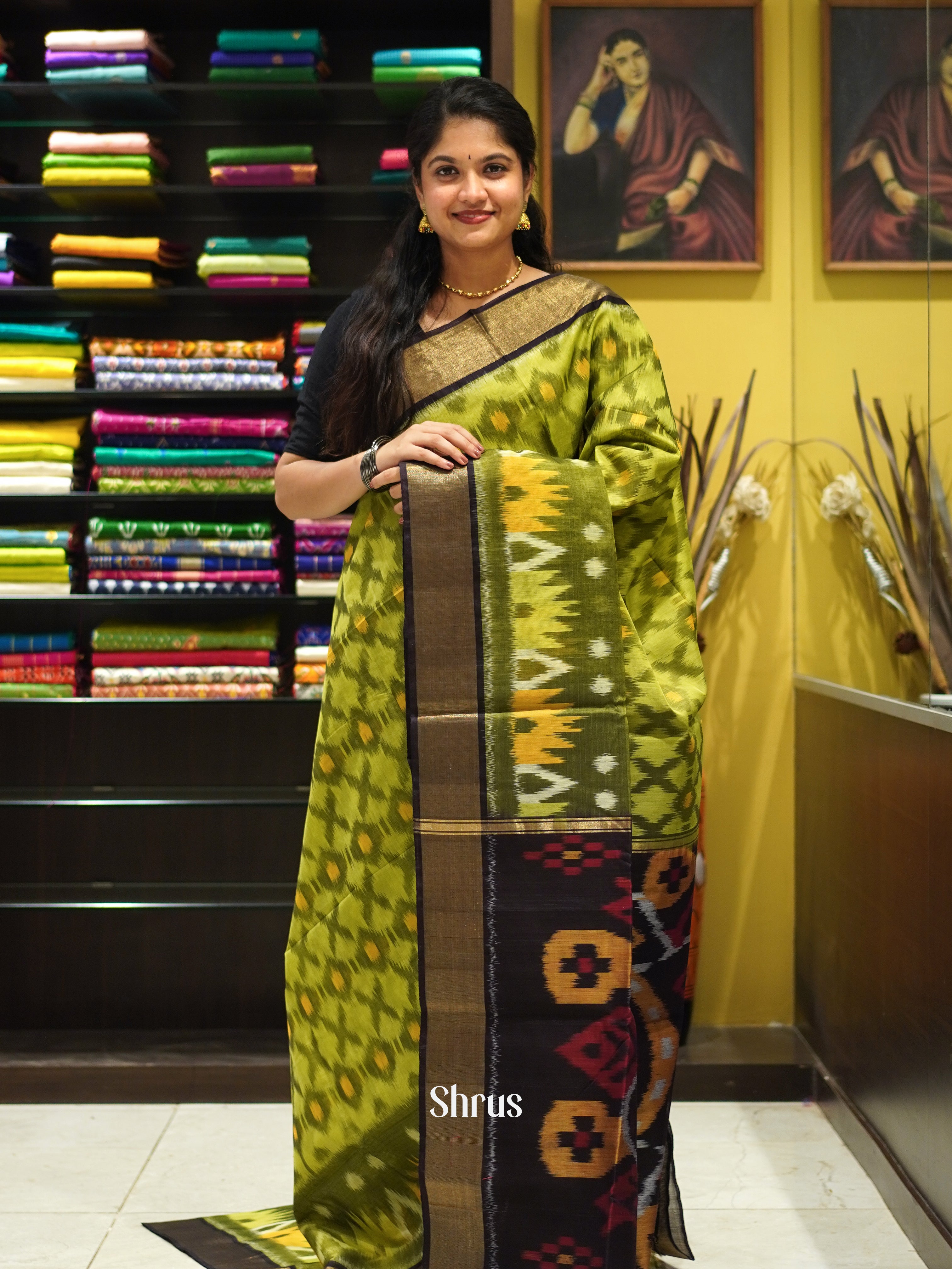 Green & Black - Pochampally sico Saree - Shop on ShrusEternity.com