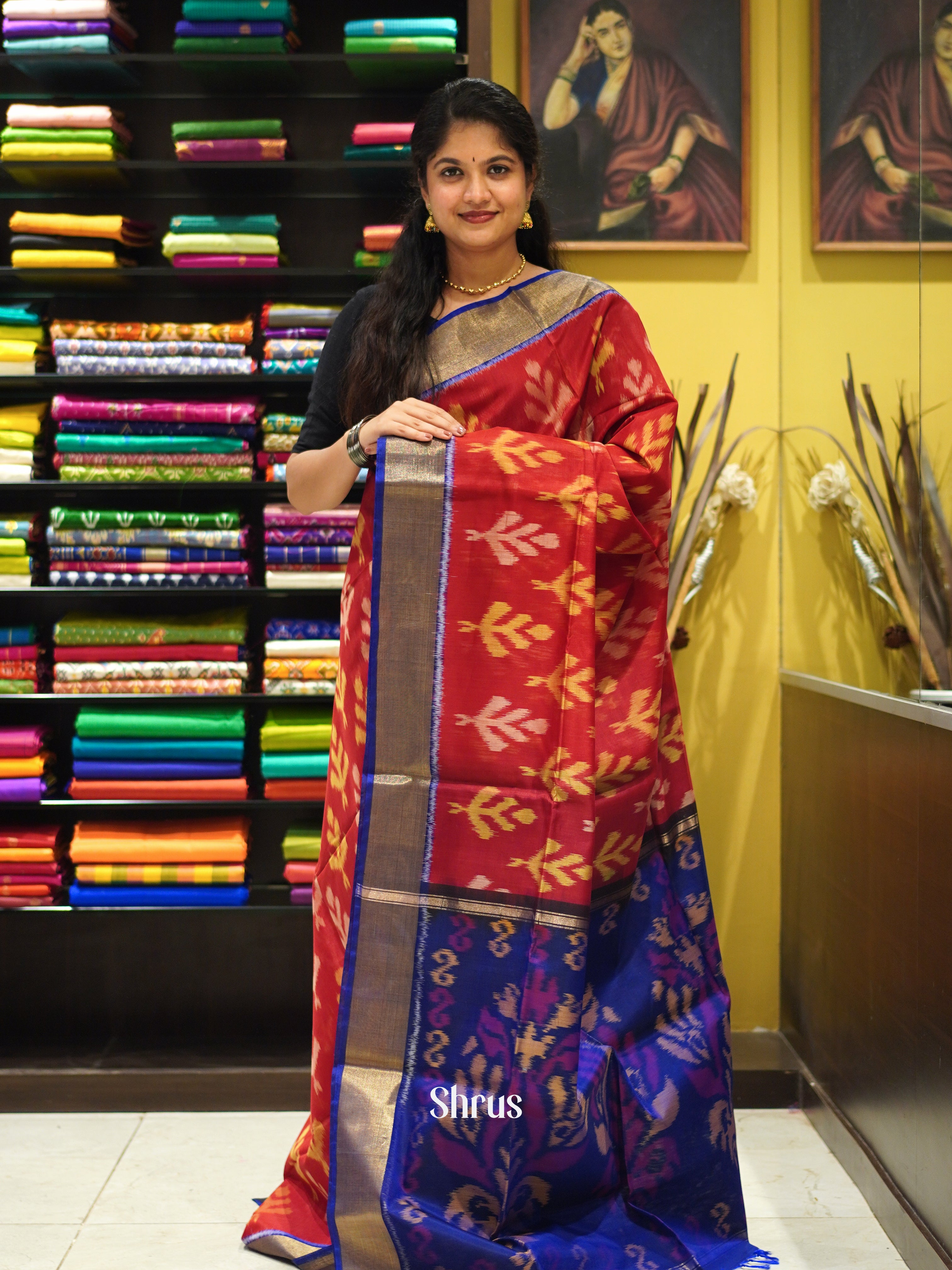 Red & Blue - Pochampally sico Saree - Shop on ShrusEternity.com