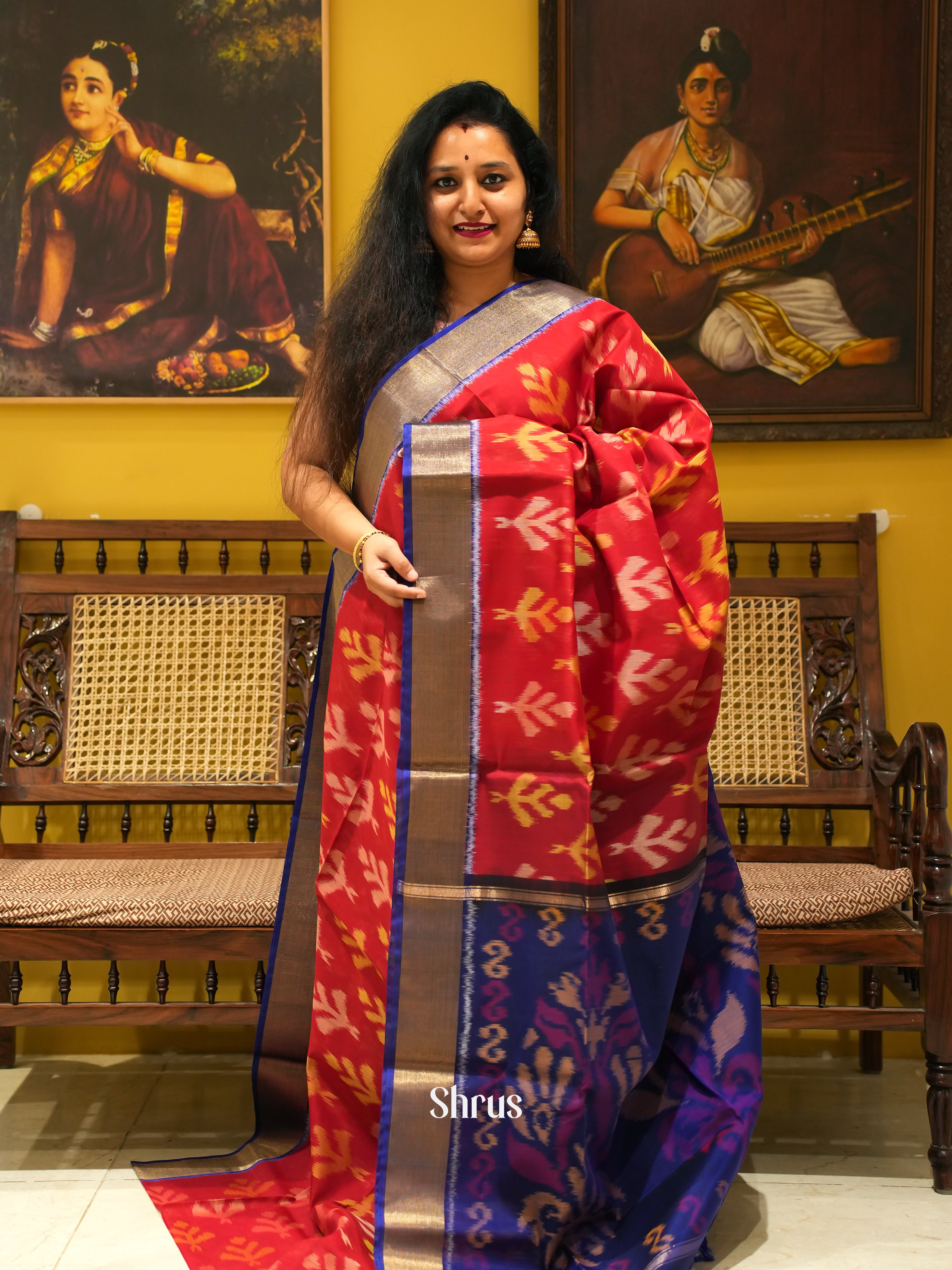 Red & Blue - Pochampally sico Saree - Shop on ShrusEternity.com