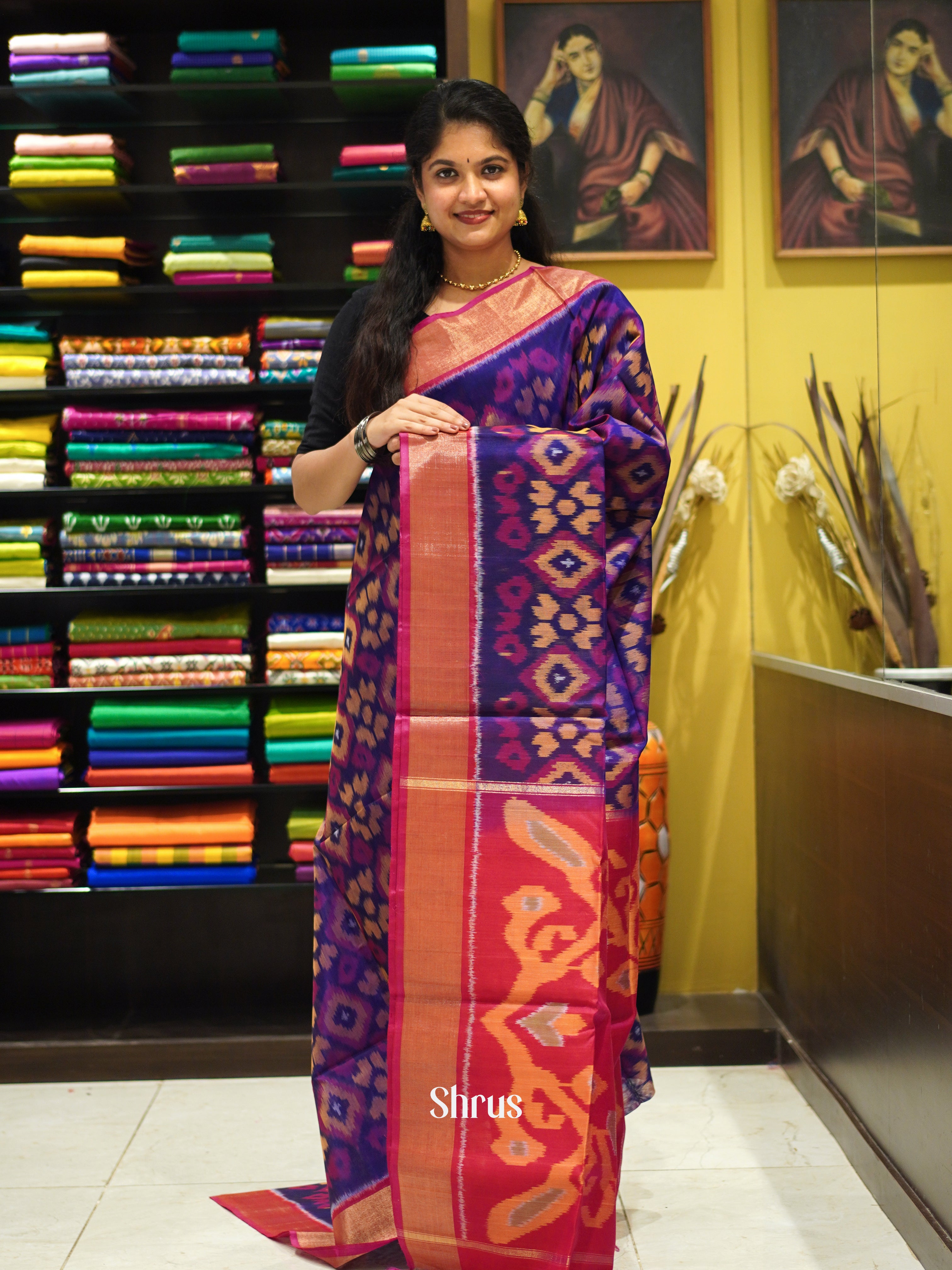 Violet & Maroon - Pochampally sico Saree