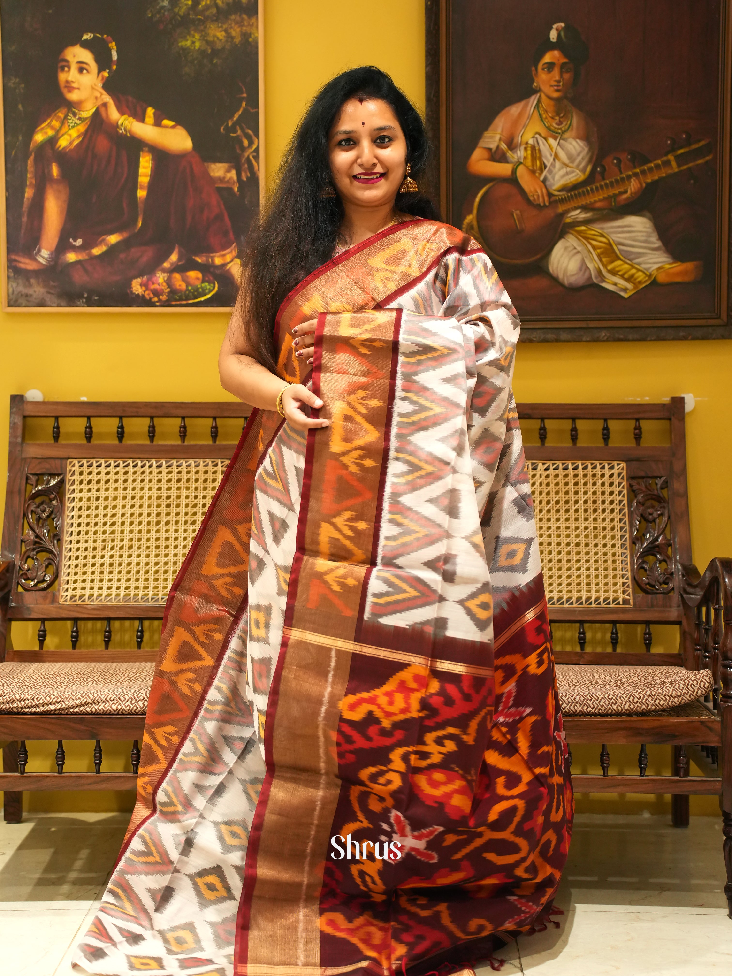 Grey & Maroon - Pochampally sico Saree - Shop on ShrusEternity.com