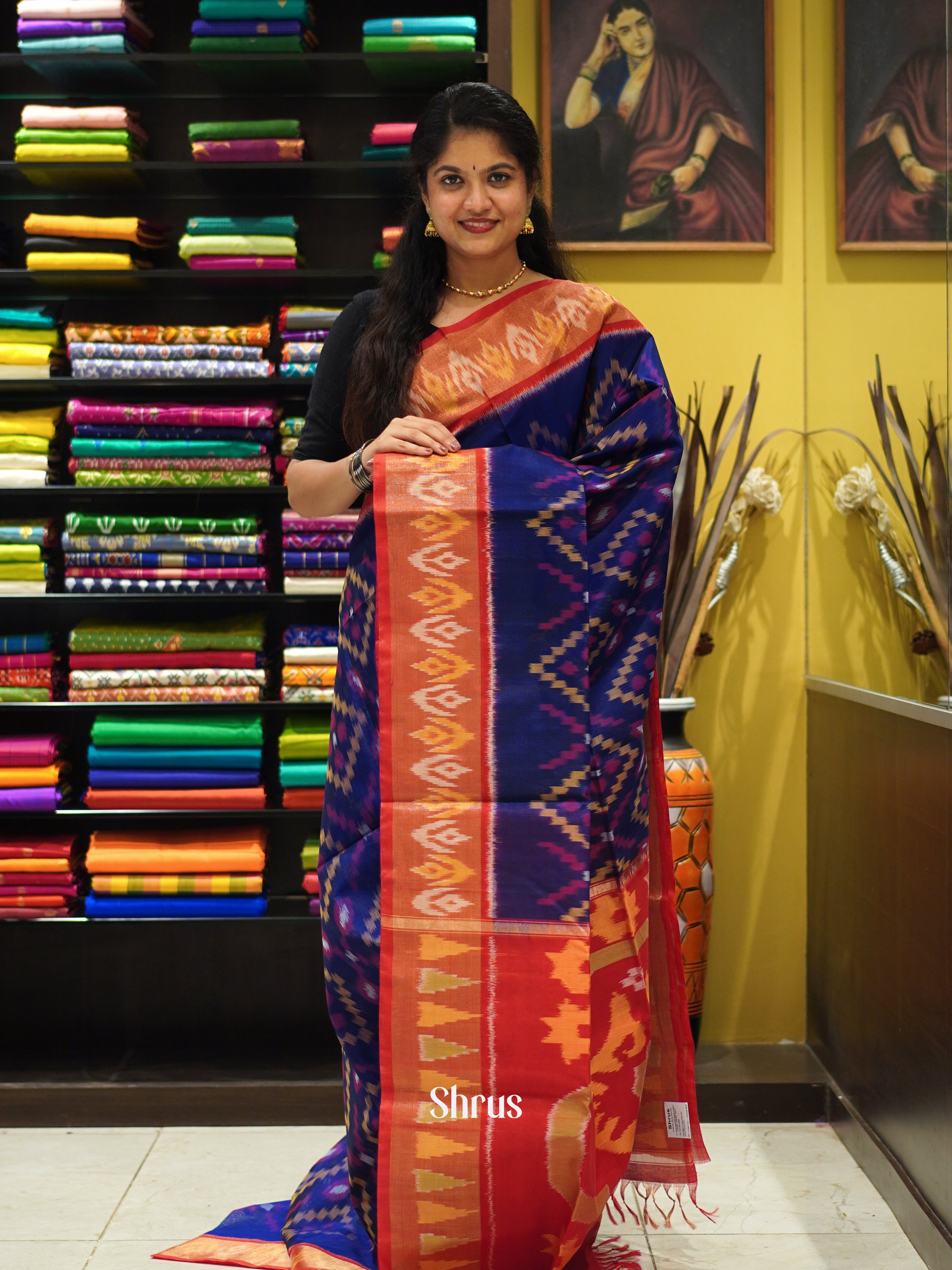 Blue & Red - Pochampally sico Saree - Shop on ShrusEternity.com