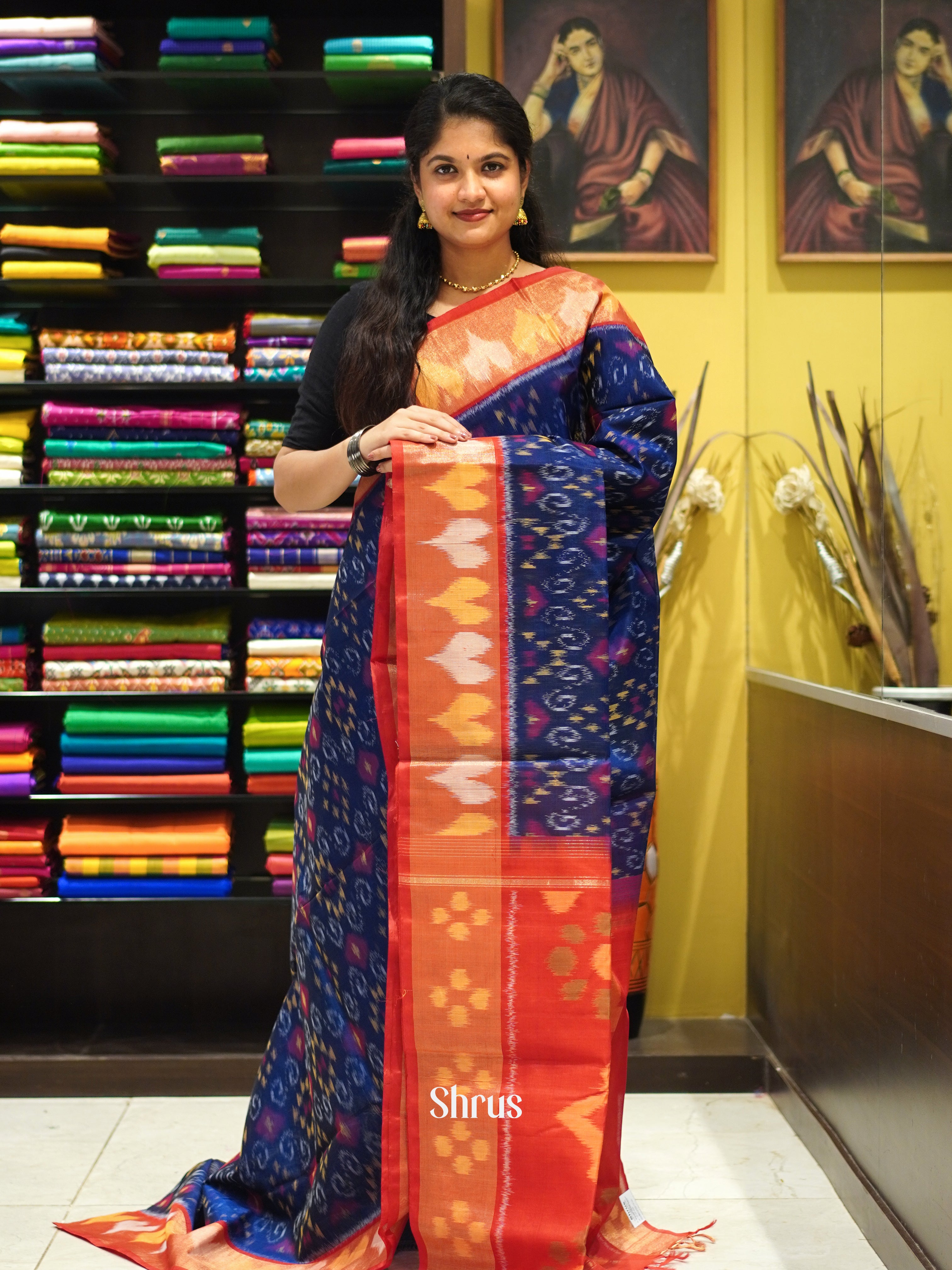 Blue & Red - Pochampally sico Saree - Shop on ShrusEternity.com