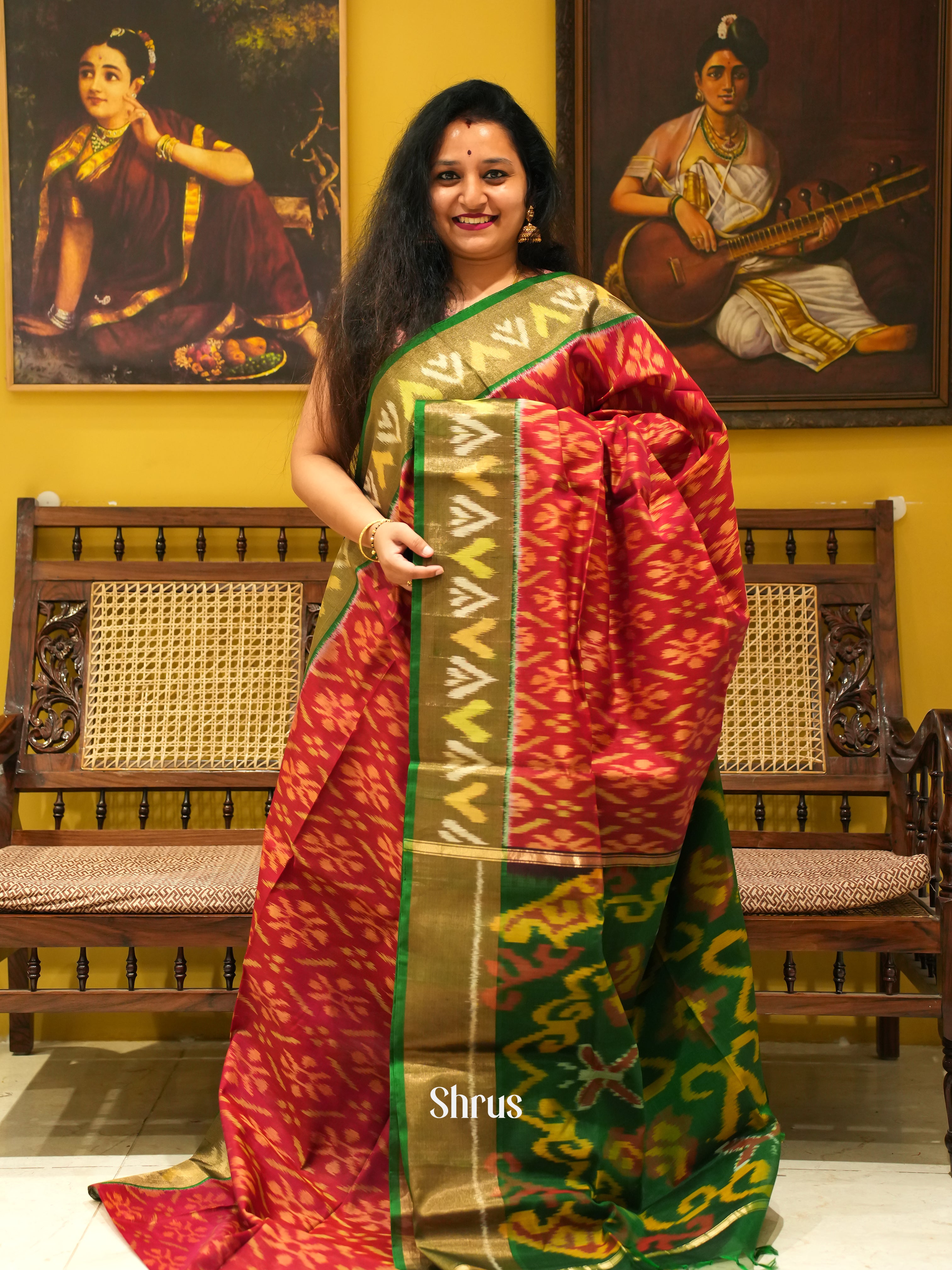 Red & Green - Pochampally sico Saree - Shop on ShrusEternity.com