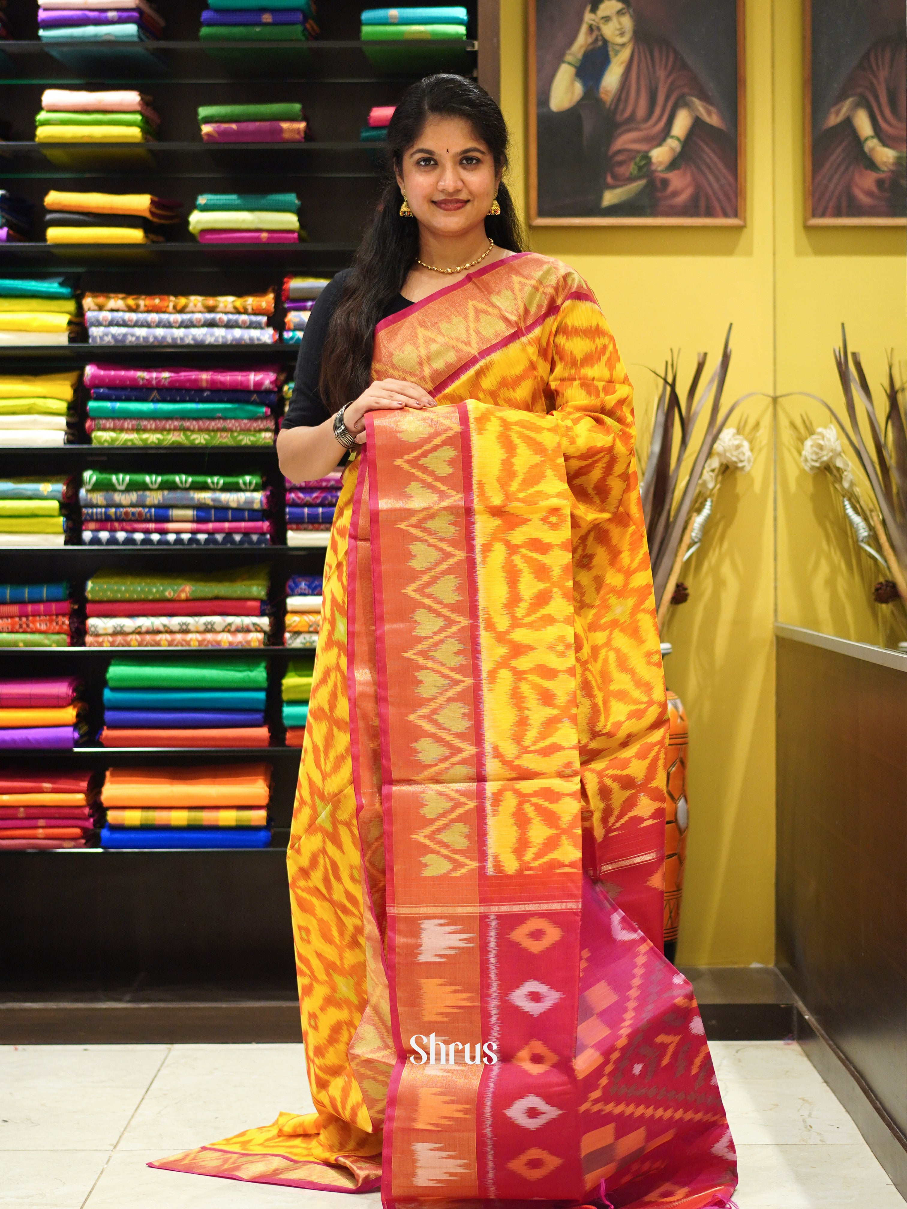 Yellow & Majenta - Pochampally sico Saree