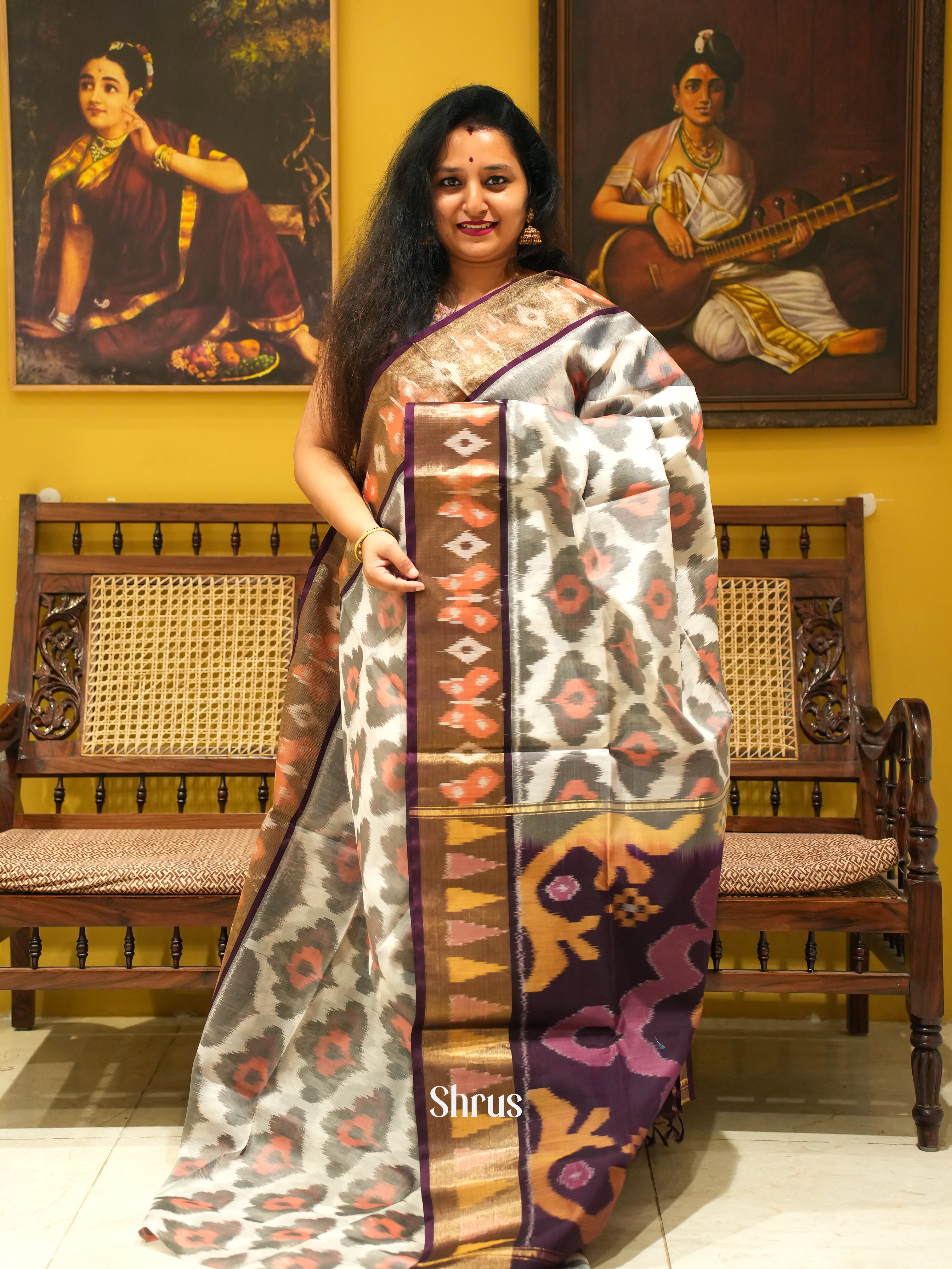 Grey& Violet - Pochampally sico Saree - Shop on ShrusEternity.com