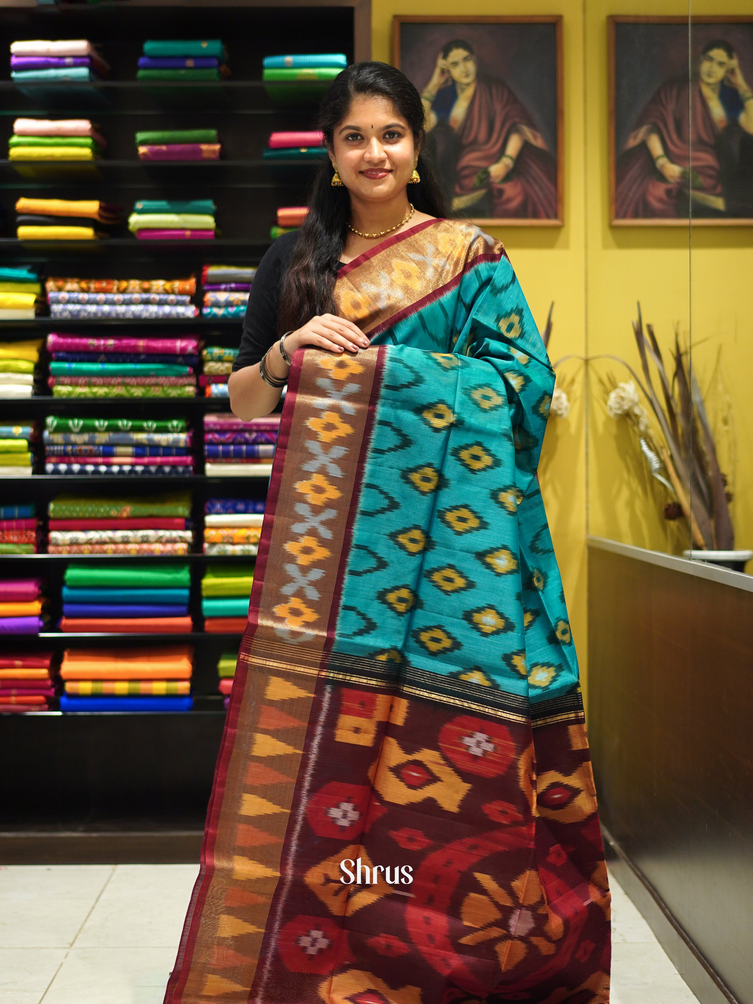 Blue & Wine - Pochampally sico Saree - Shop on ShrusEternity.com