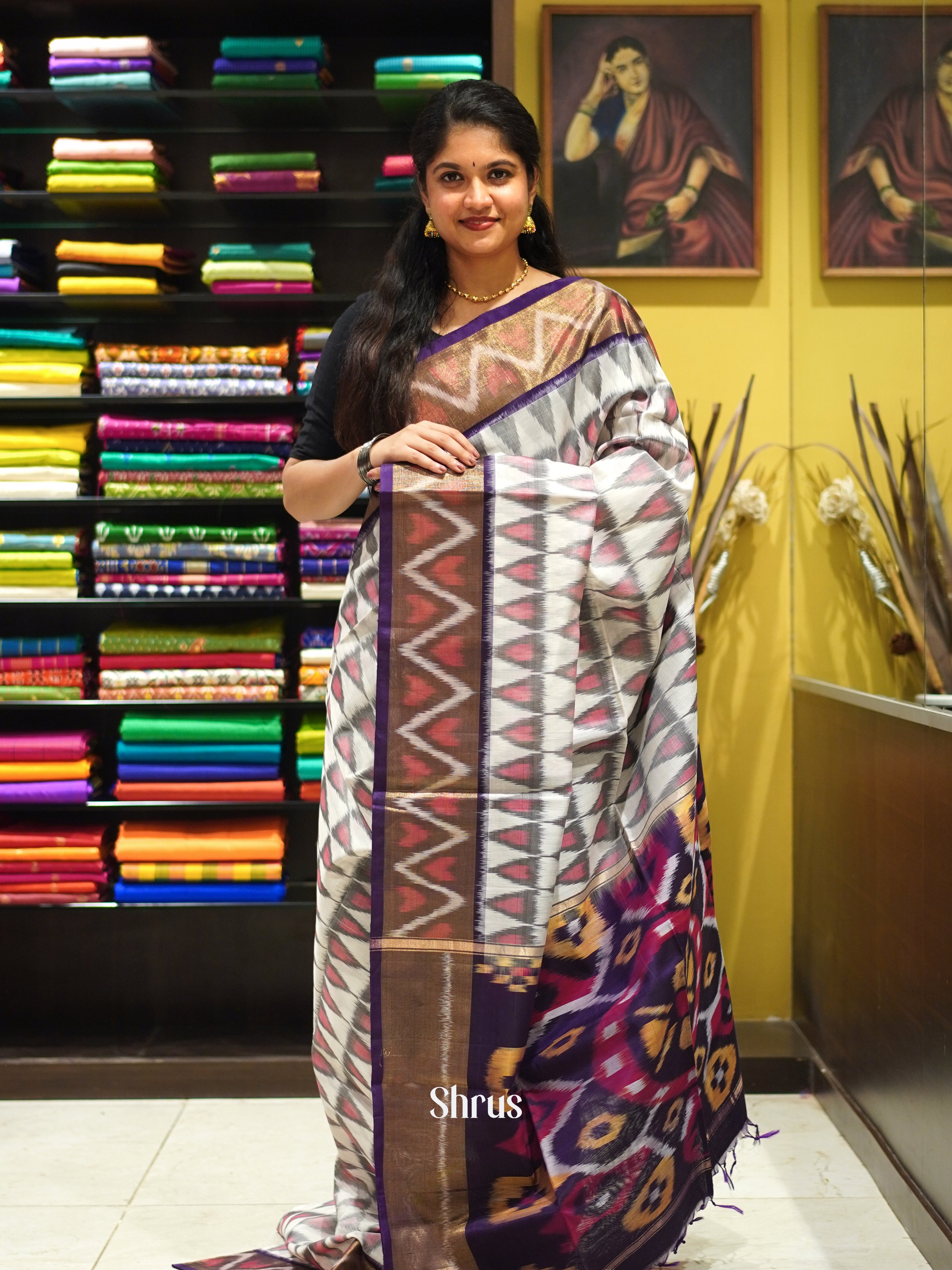 Grey & Violet - Pochampally sico Saree