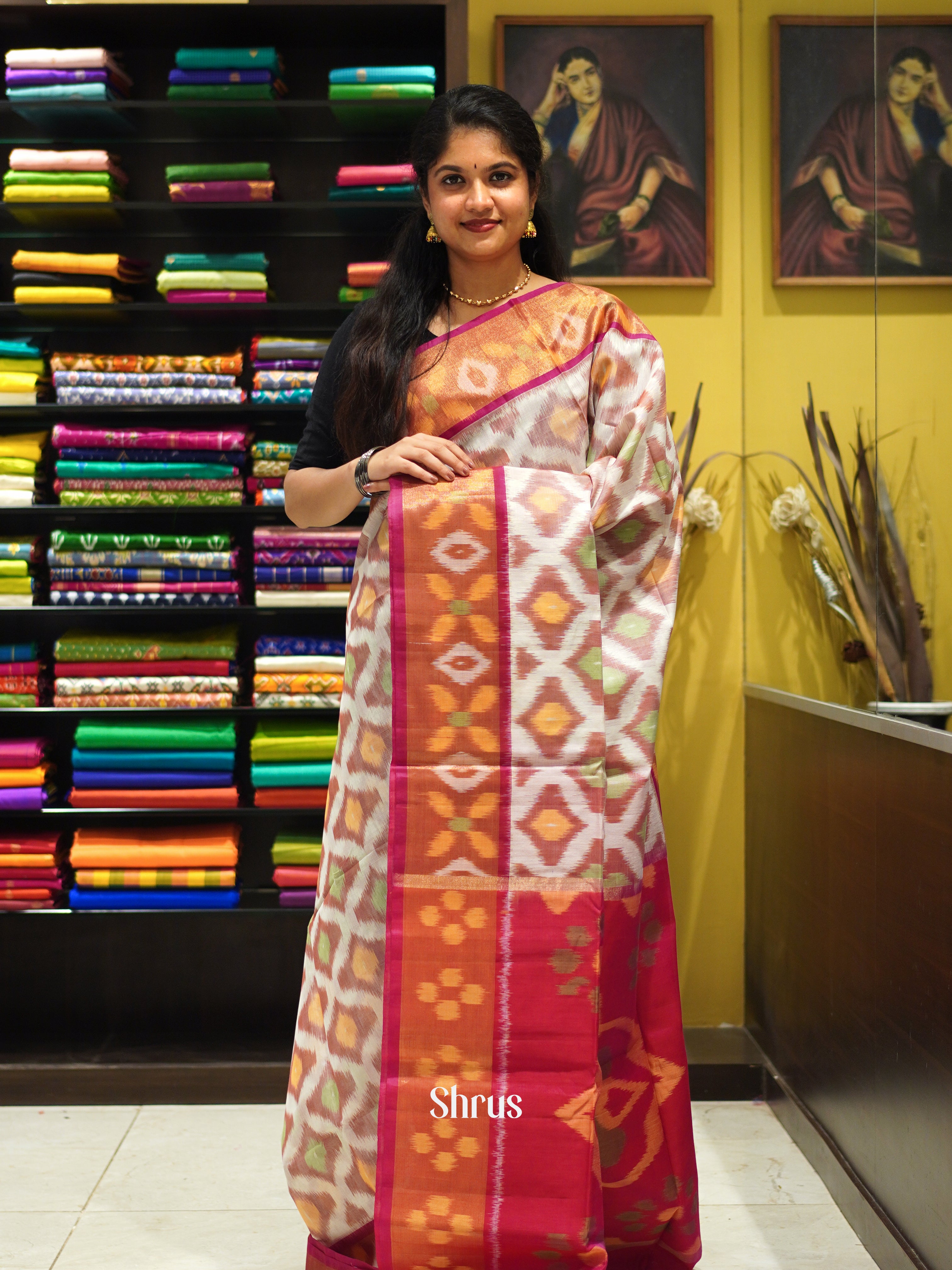 Grey & Red - Pochampally sico Saree