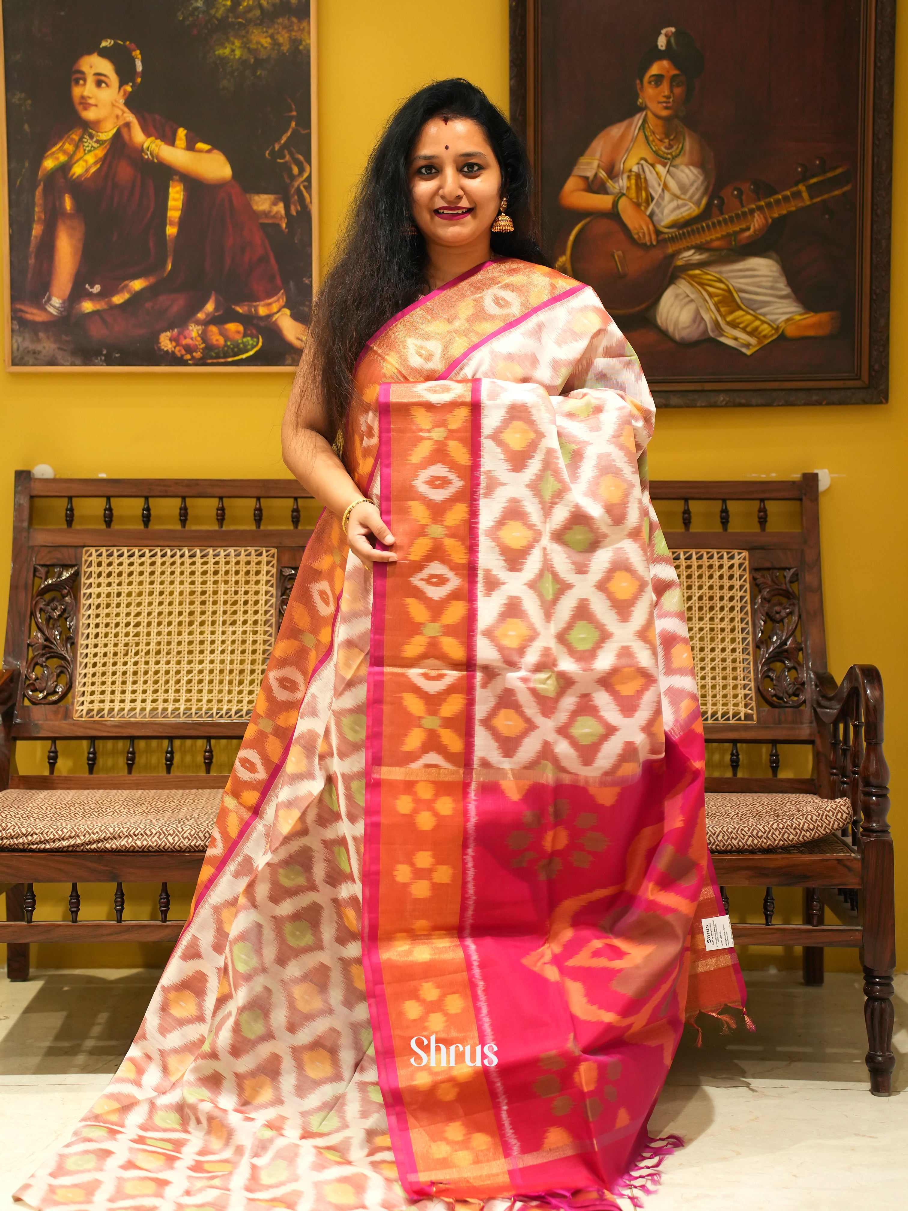 Grey & Red - Pochampally sico Saree - Shop on ShrusEternity.com