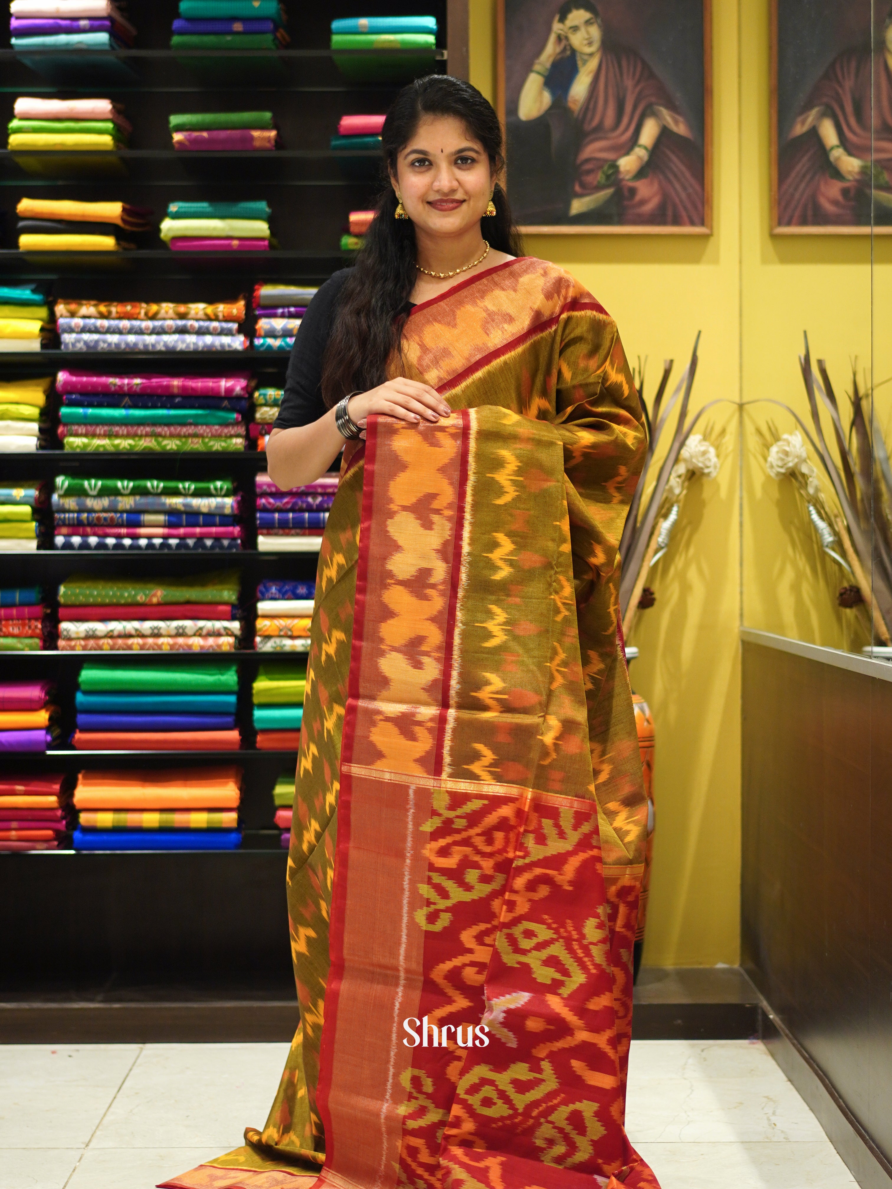 Green & Red - Pochampally sico Saree - Shop on ShrusEternity.com