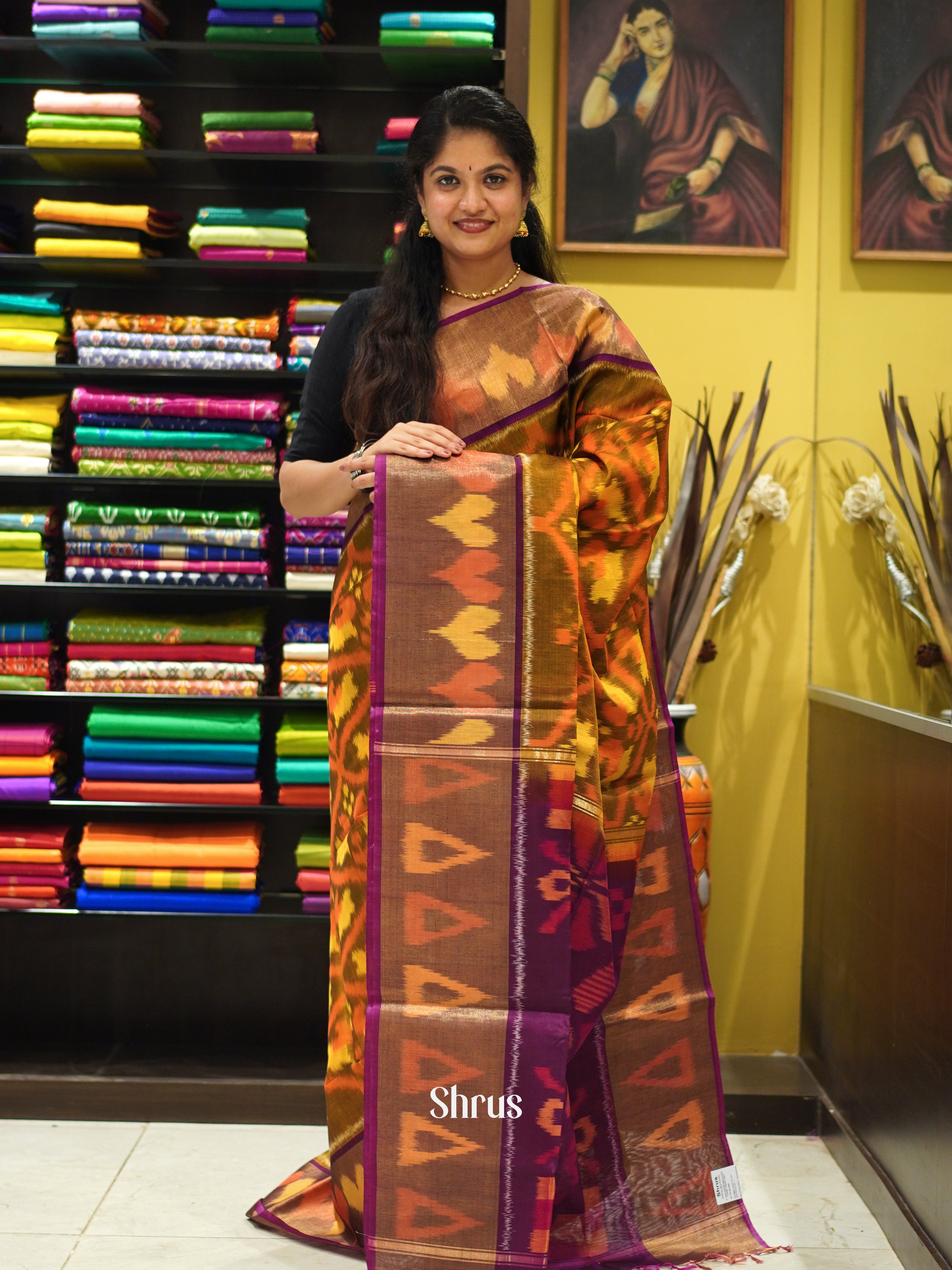 Mehandi Green & Purple - Pochampally sico Saree - Shop on ShrusEternity.com