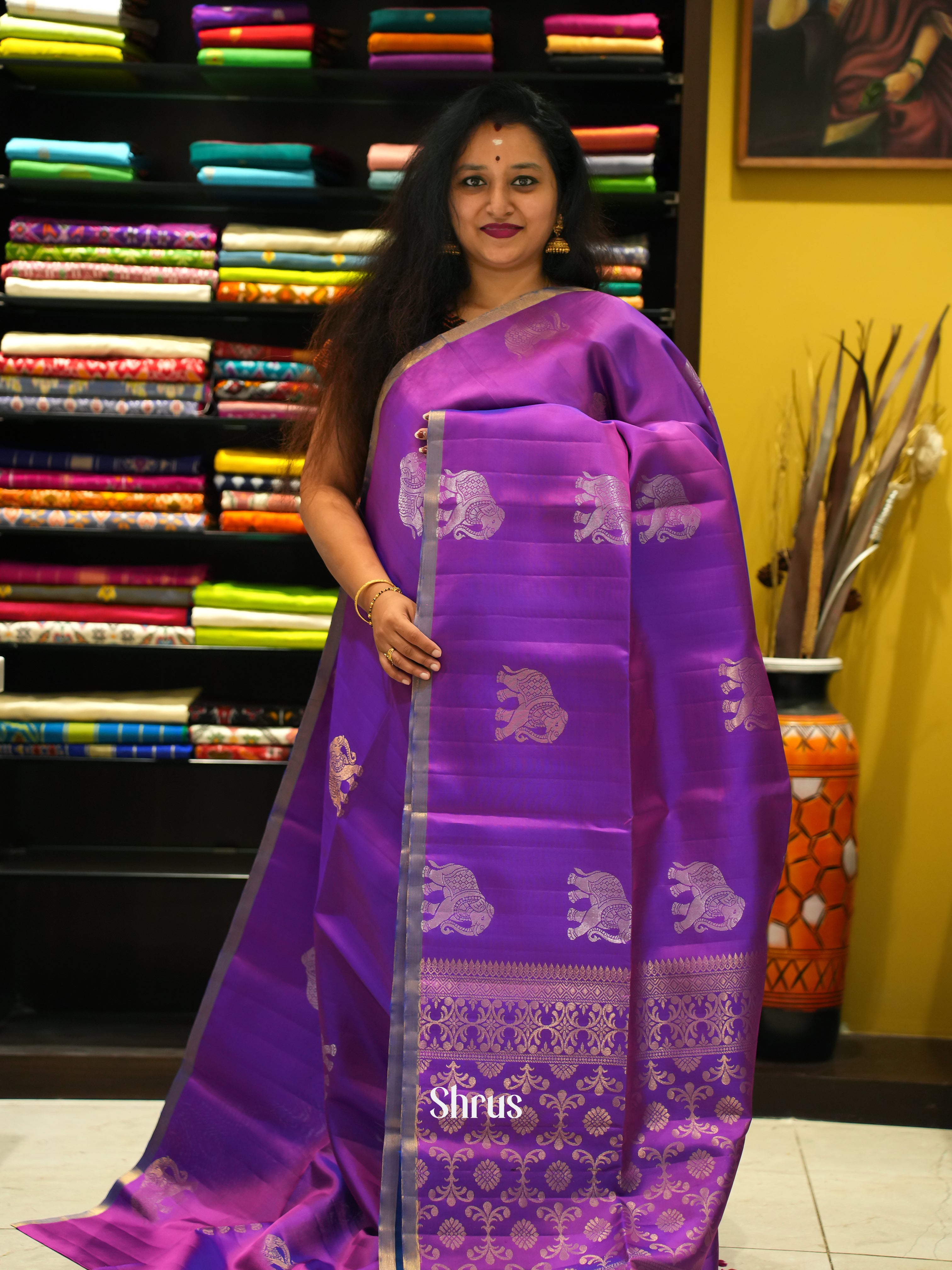 Purple & Blue - Soft Silk Saree - Shop on ShrusEternity.com