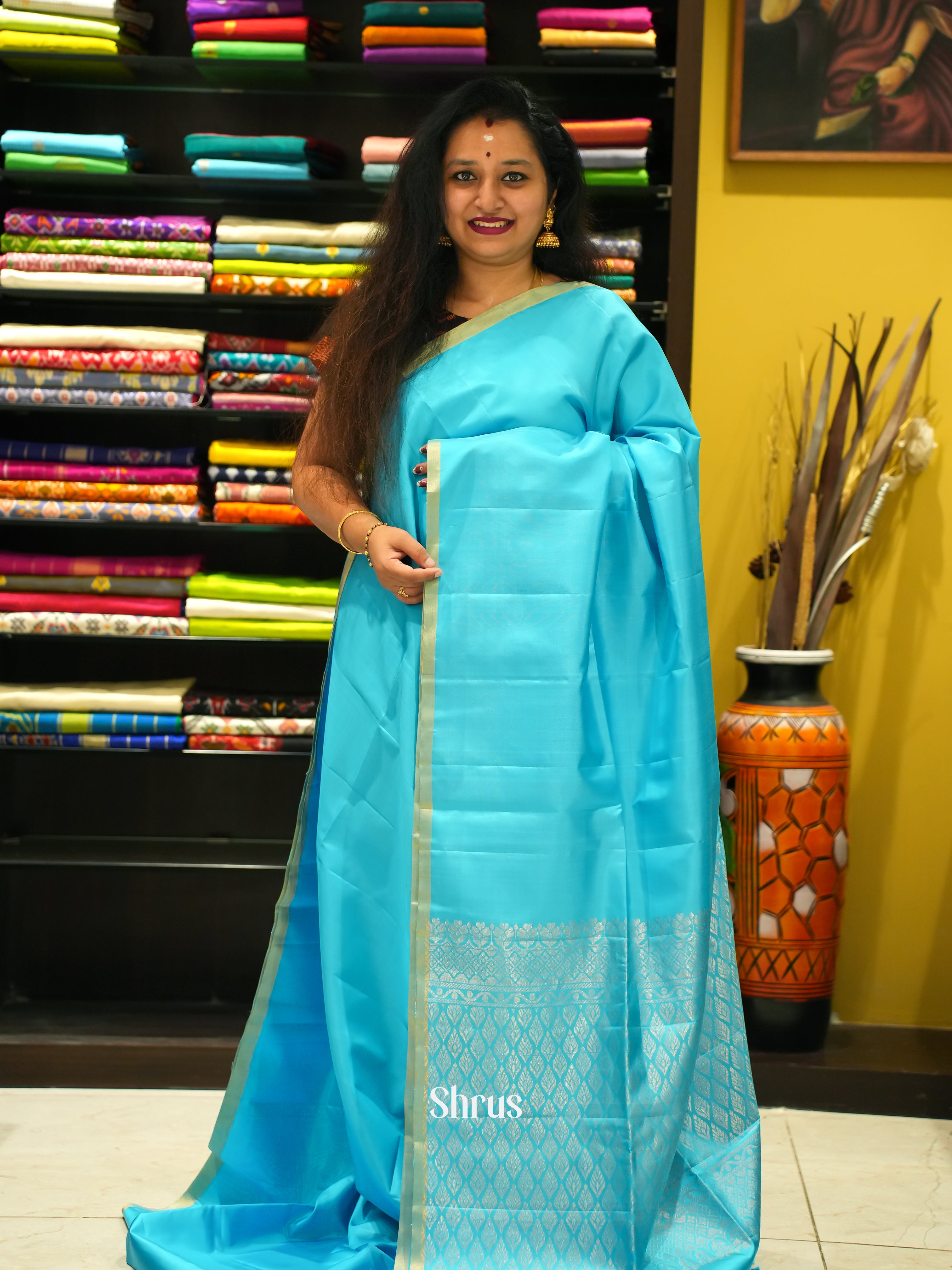 Sky Blue(Single Tone) - Soft Silk Saree - Shop on ShrusEternity.com