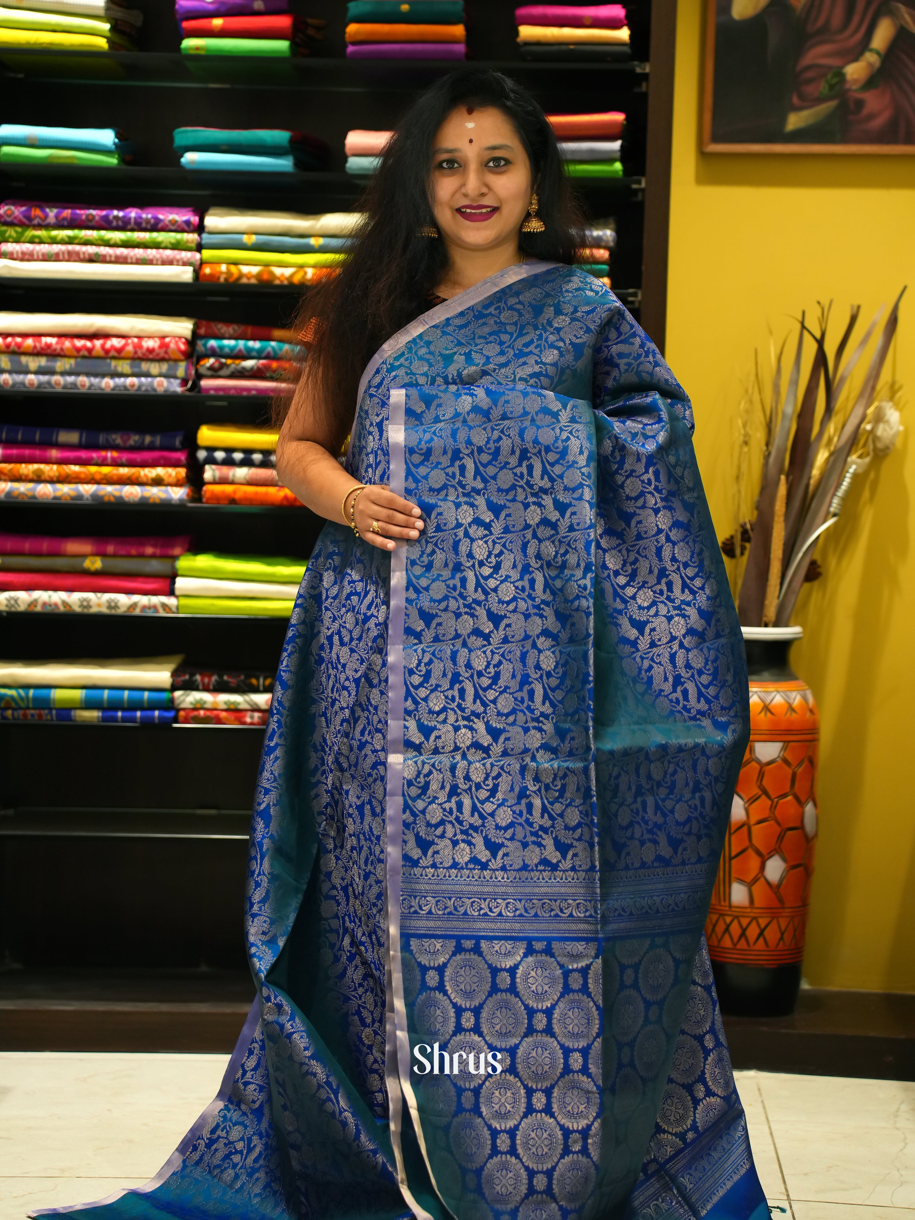 Peacock Blue(Single Tone) - Soft Silk Saree - Shop on ShrusEternity.com