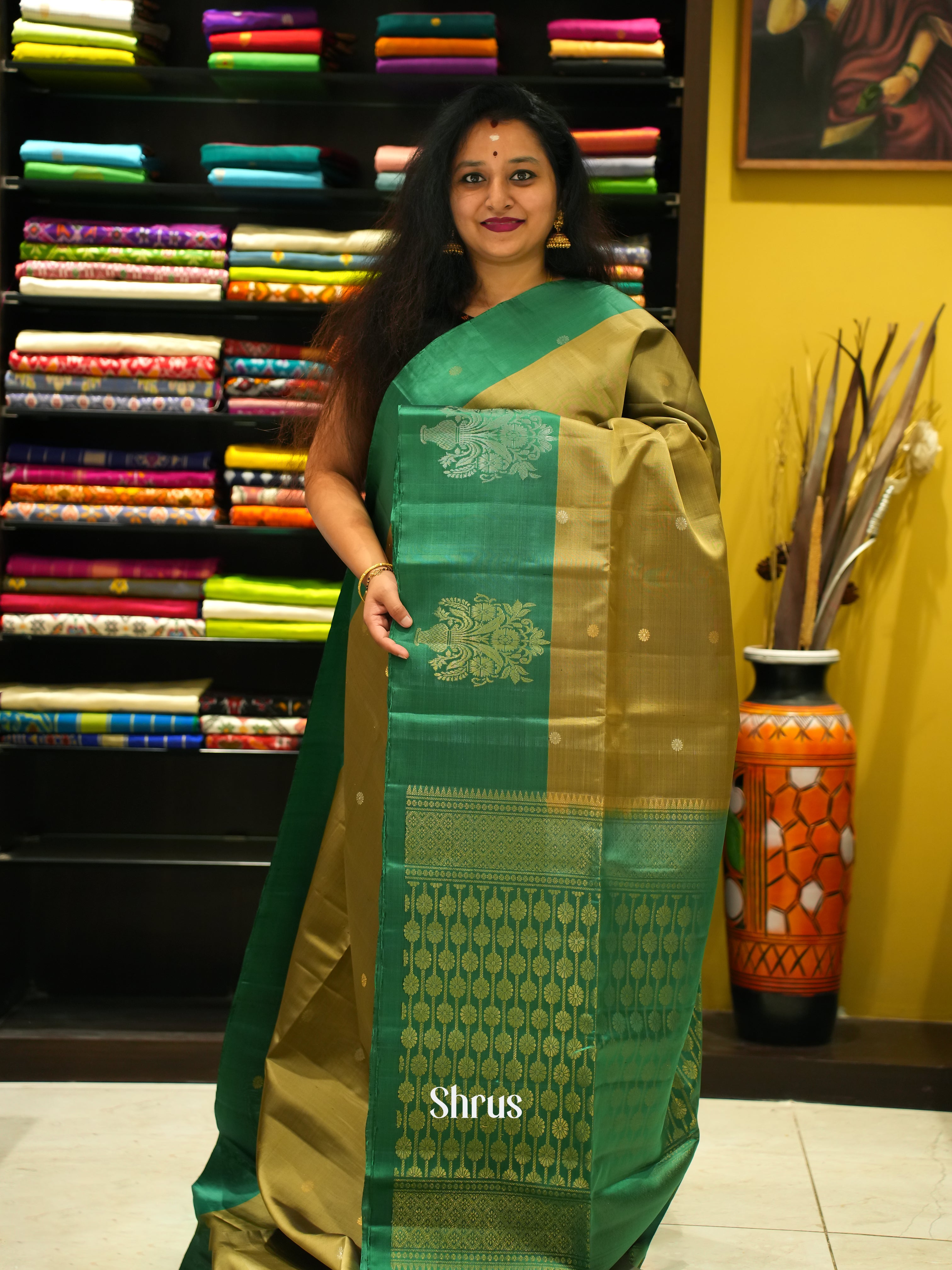 Mehandi Green & Green- Soft Silk Saree - Shop on ShrusEternity.com