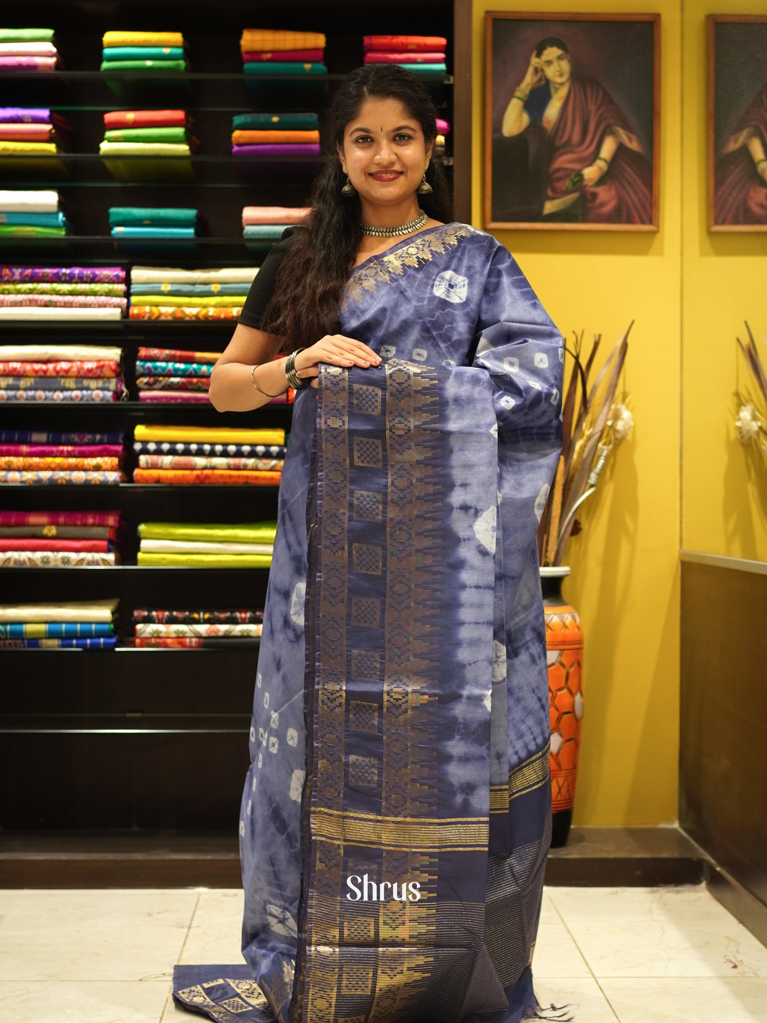 Blue - Shibori Saree - Shop on ShrusEternity.com