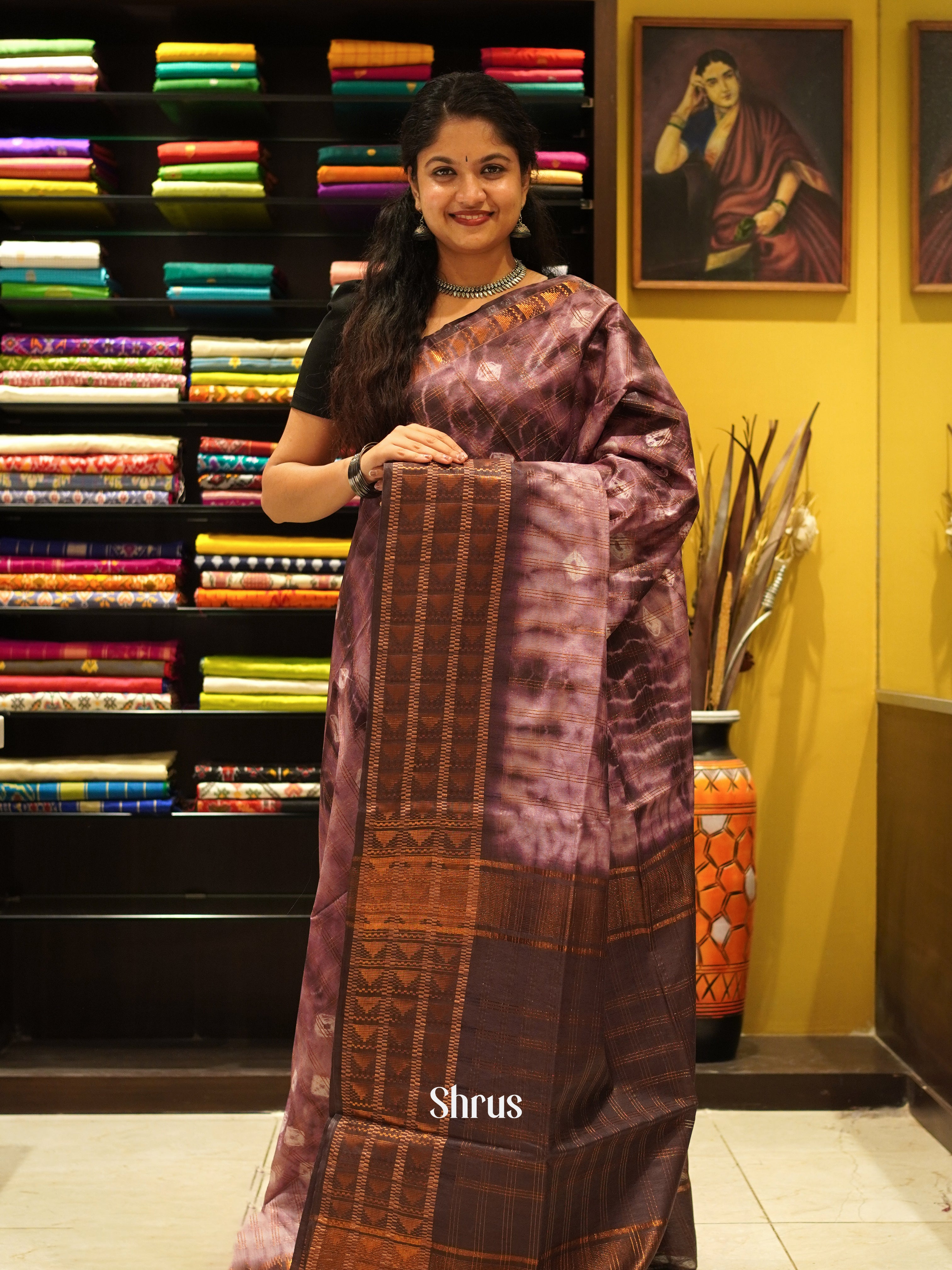 Brown - Shibori Saree - Shop on ShrusEternity.com