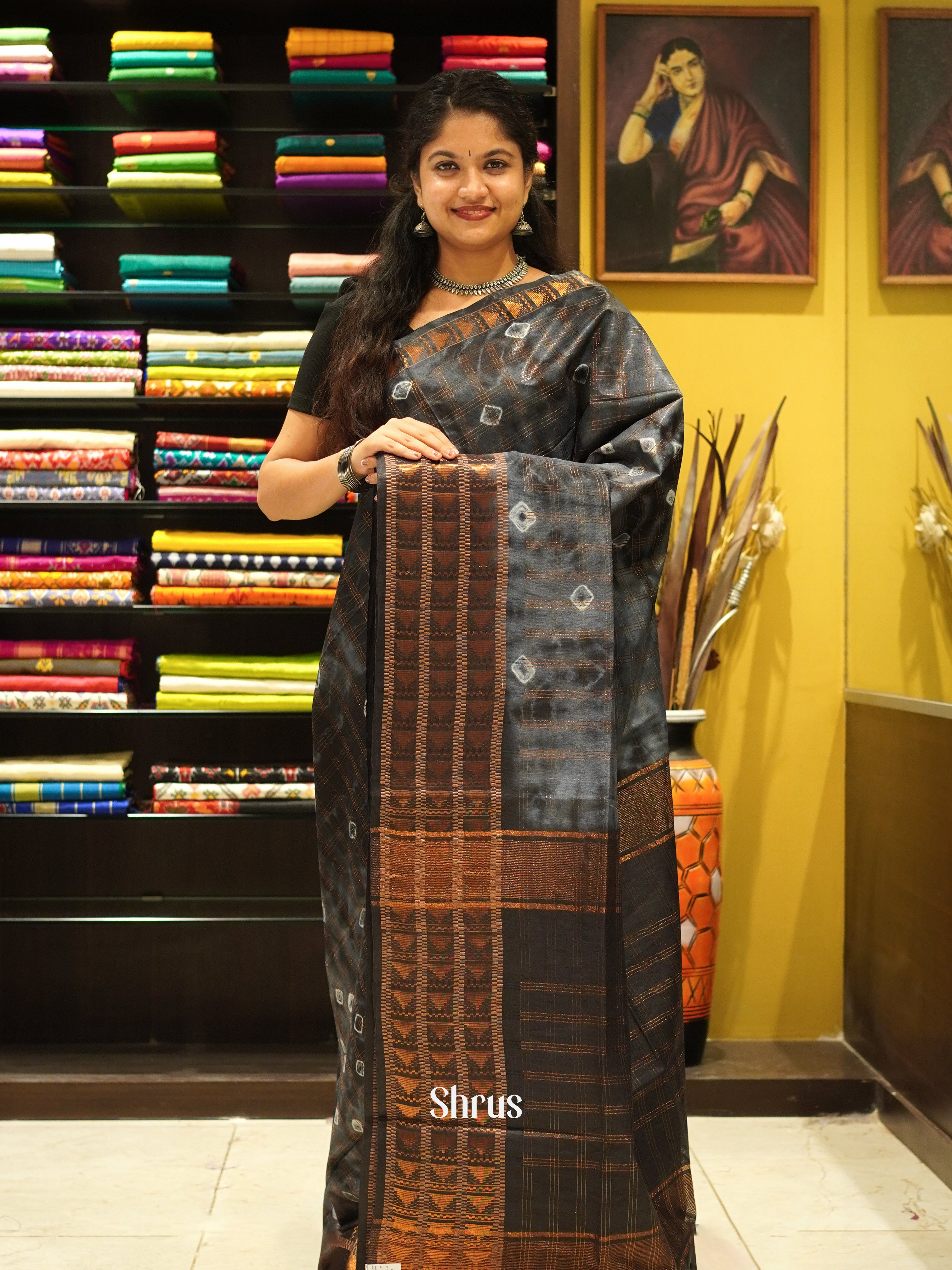 Black - Shibori Saree - Shop on ShrusEternity.com