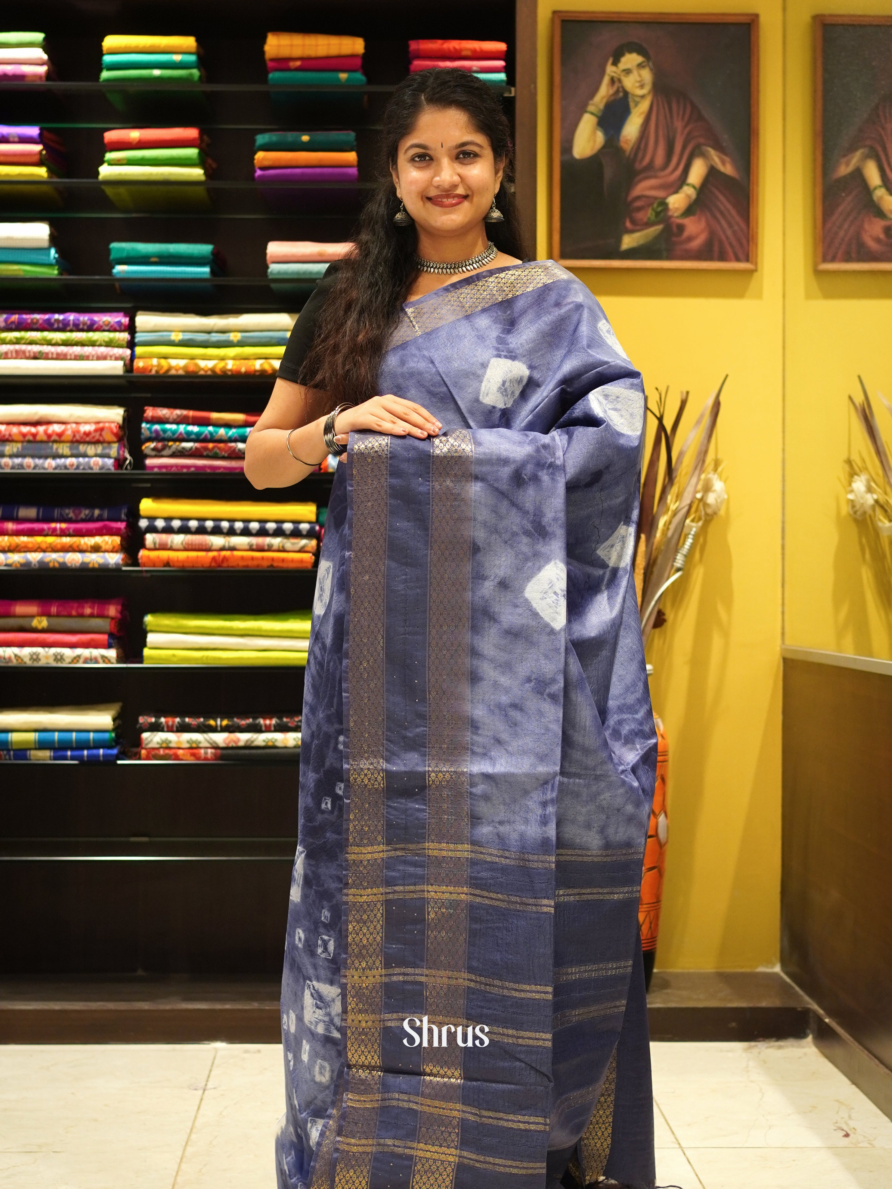 Blue - Shibori Saree - Shop on ShrusEternity.com