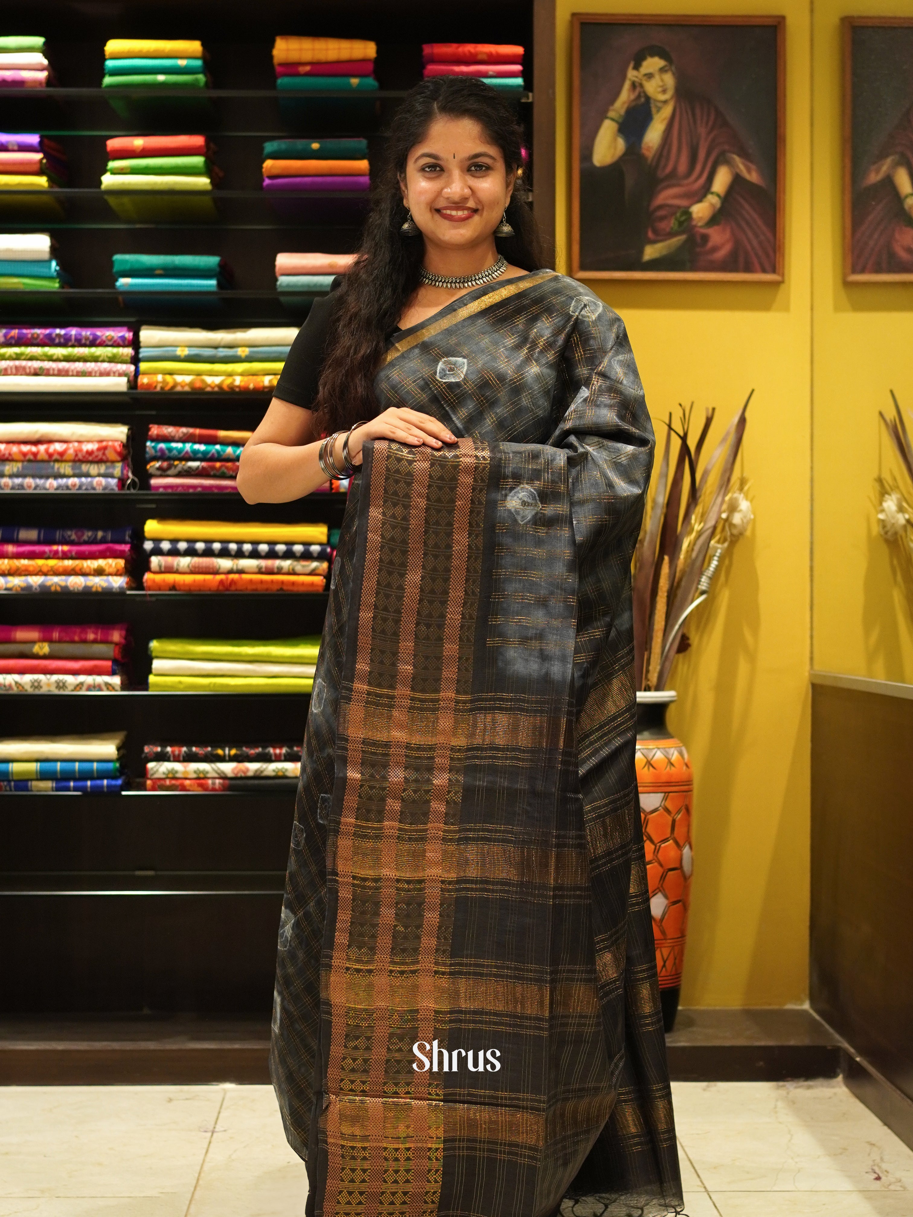 Grey & Black - Shibori Saree - Shop on ShrusEternity.com