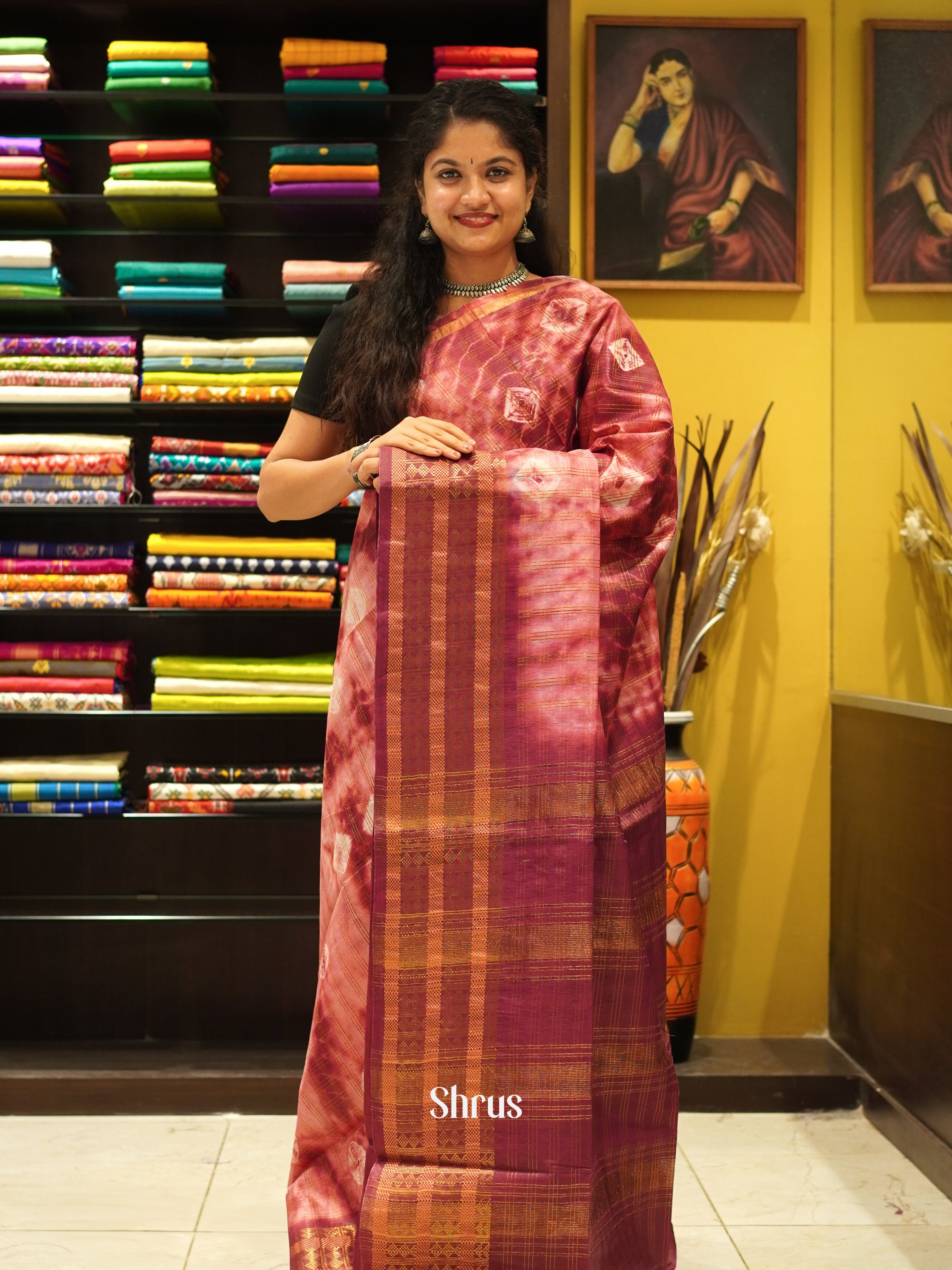 Pink & Maroon - Shibori Saree - Shop on ShrusEternity.com