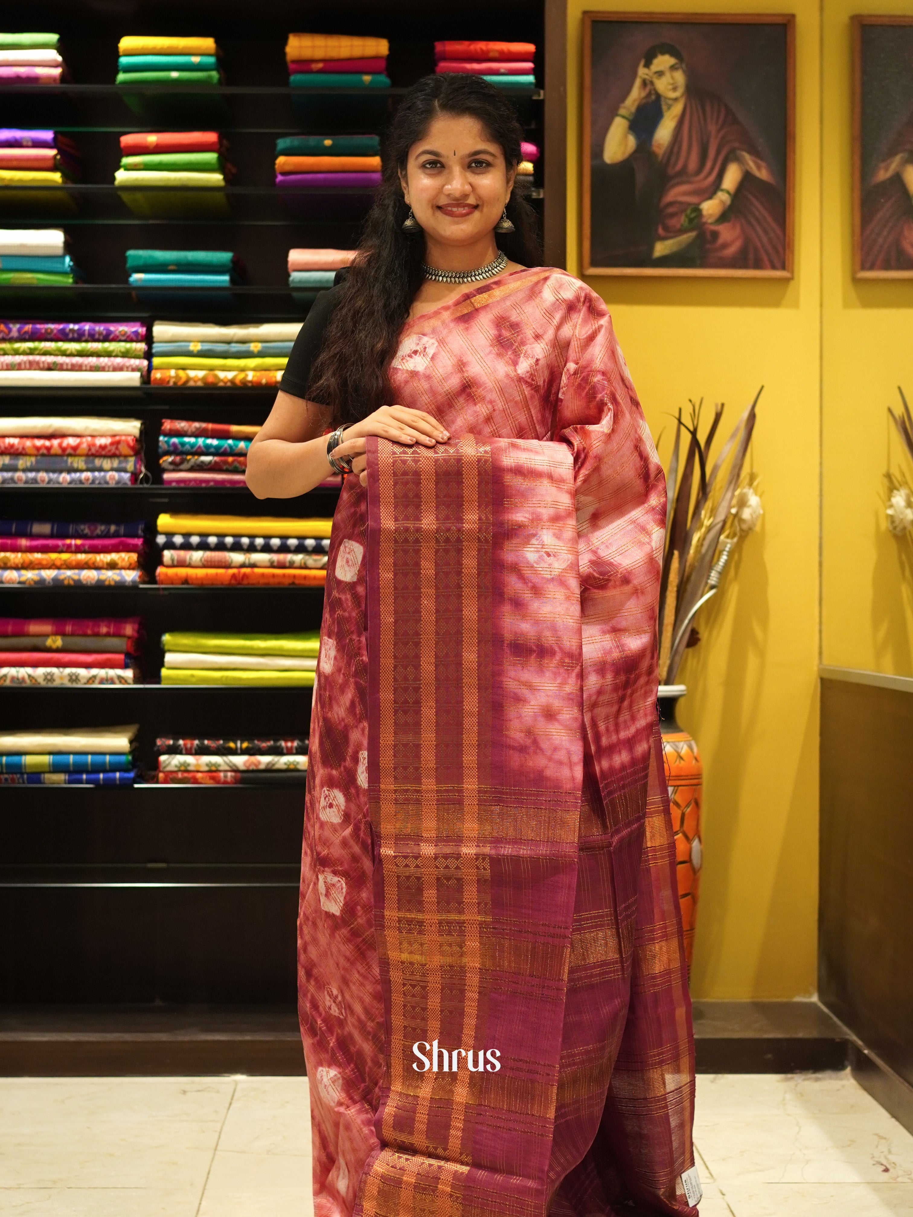 Maroon & Cream - Shibori Saree - Shop on ShrusEternity.com