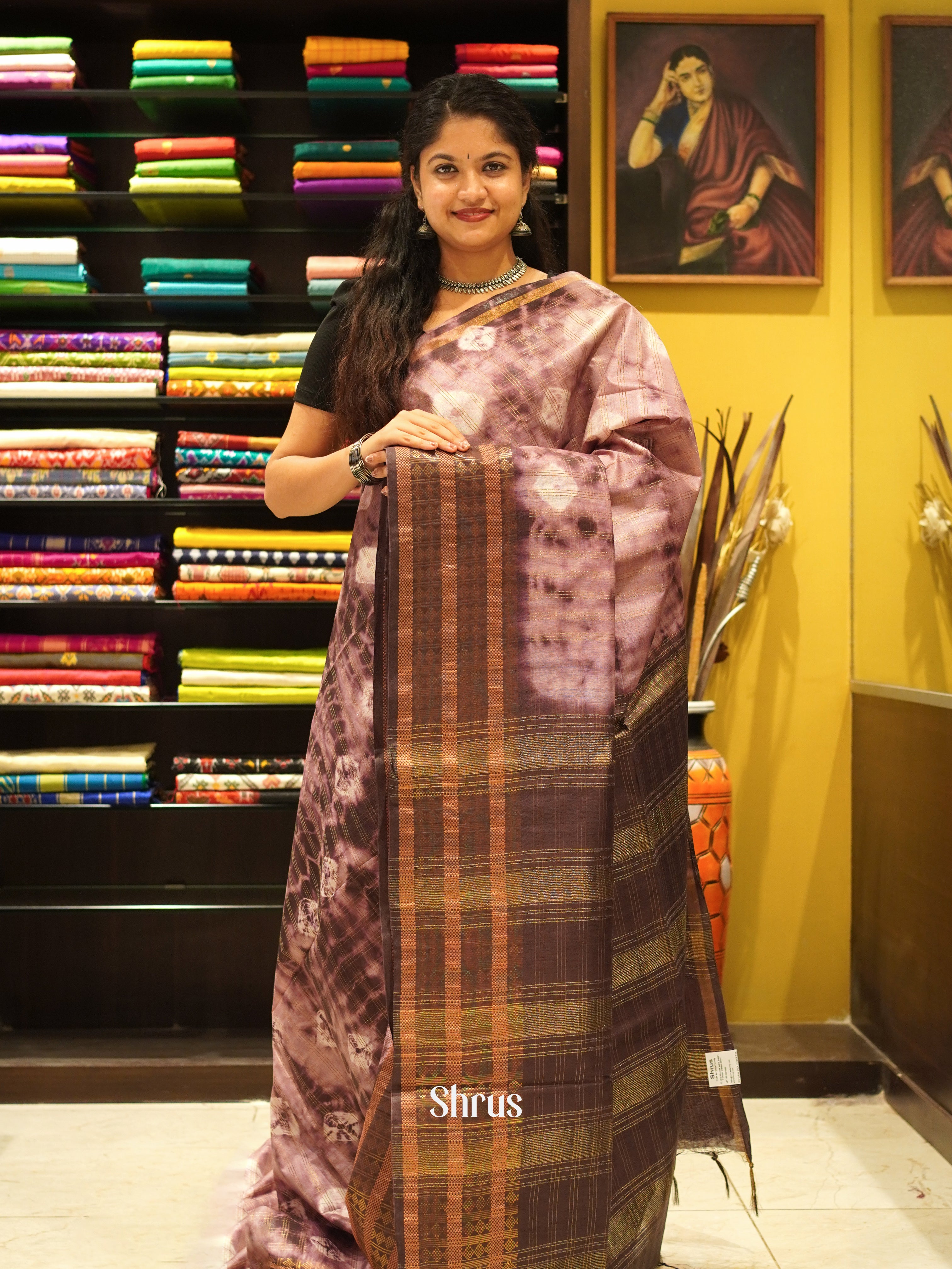 Brown & Cream - Shibori Saree - Shop on ShrusEternity.com