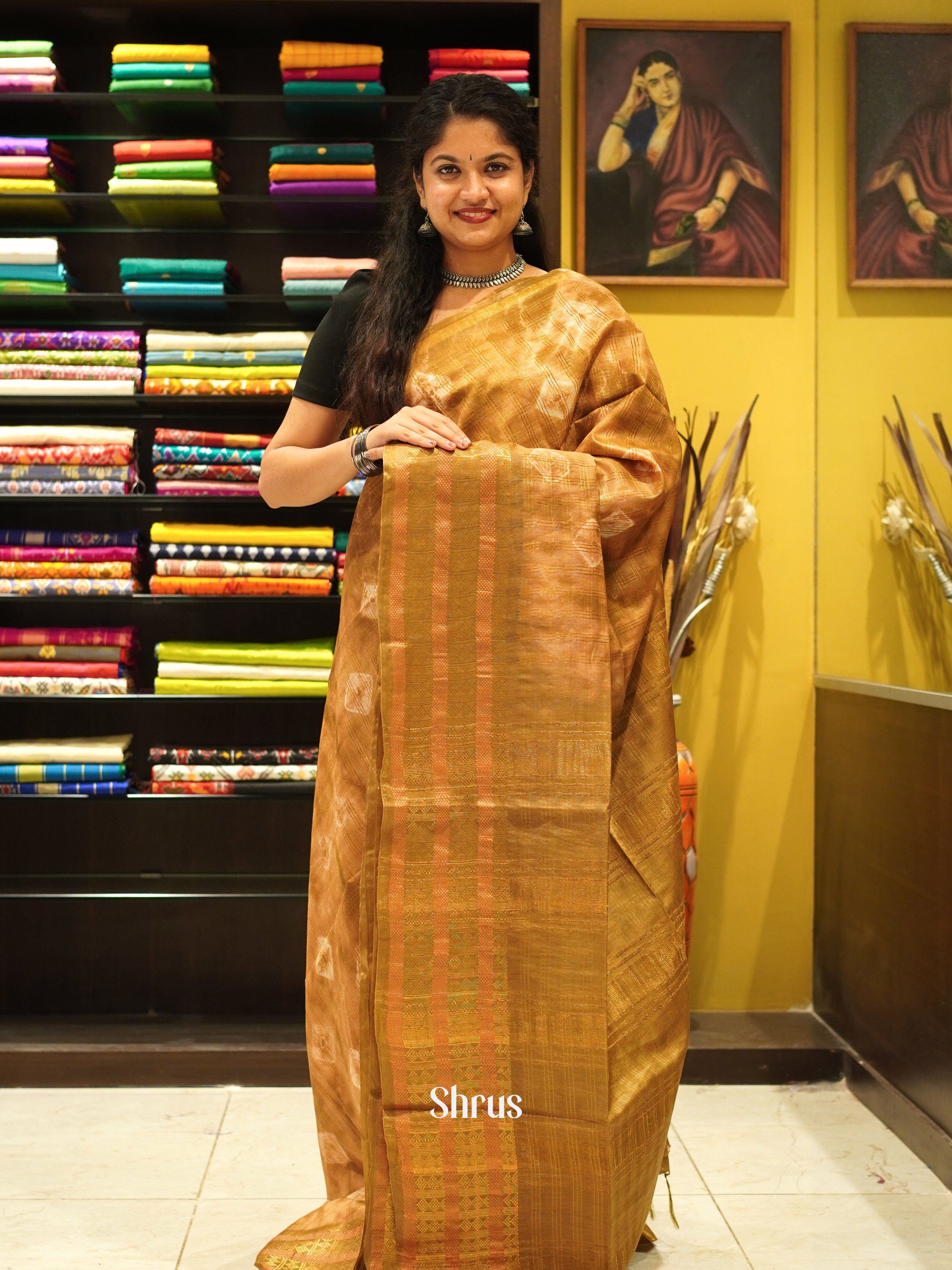 Cream & Brown - Shibori Saree - Shop on ShrusEternity.com