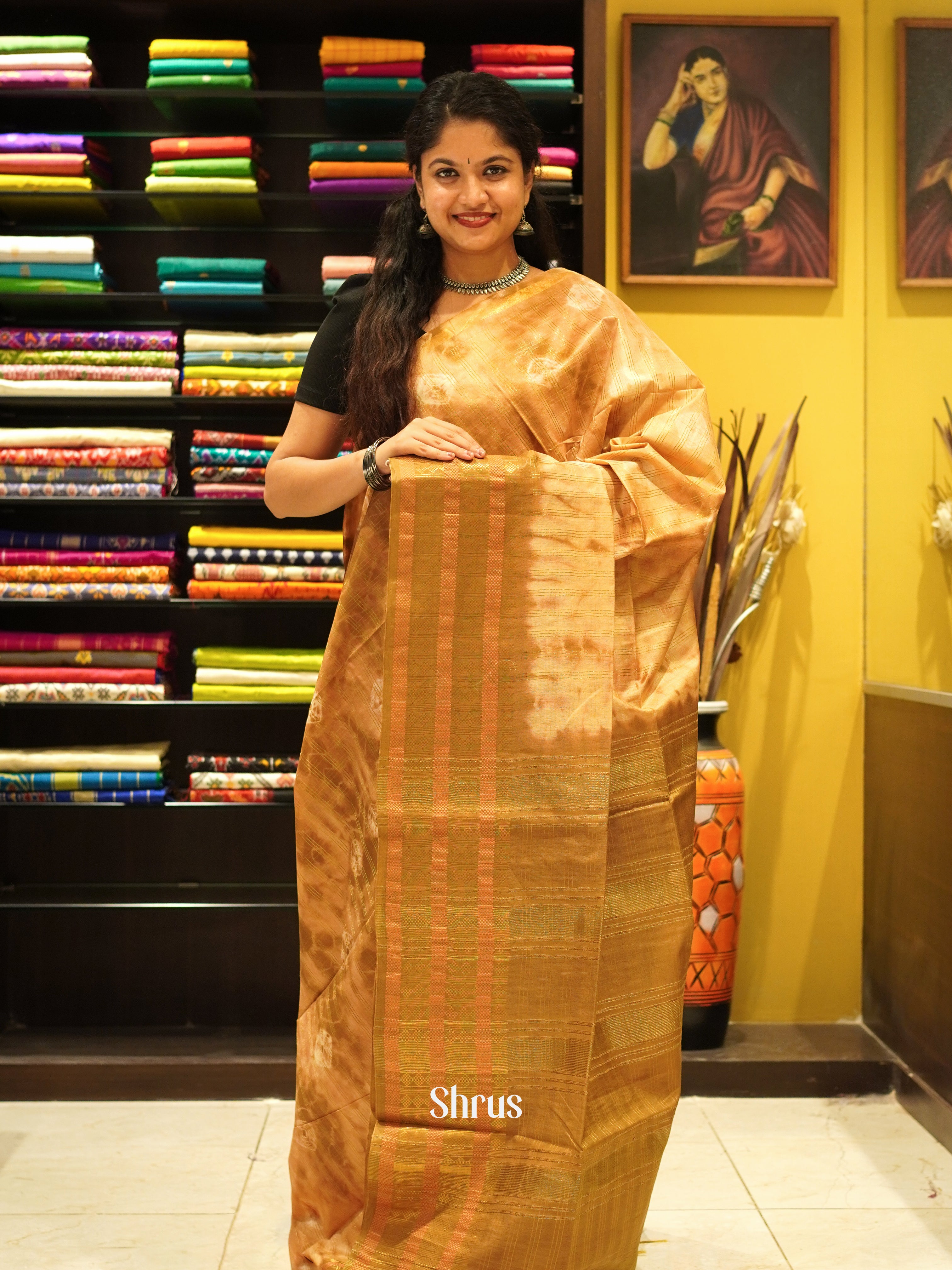 Cream  Brown - Shibori Saree - Shop on ShrusEternity.com