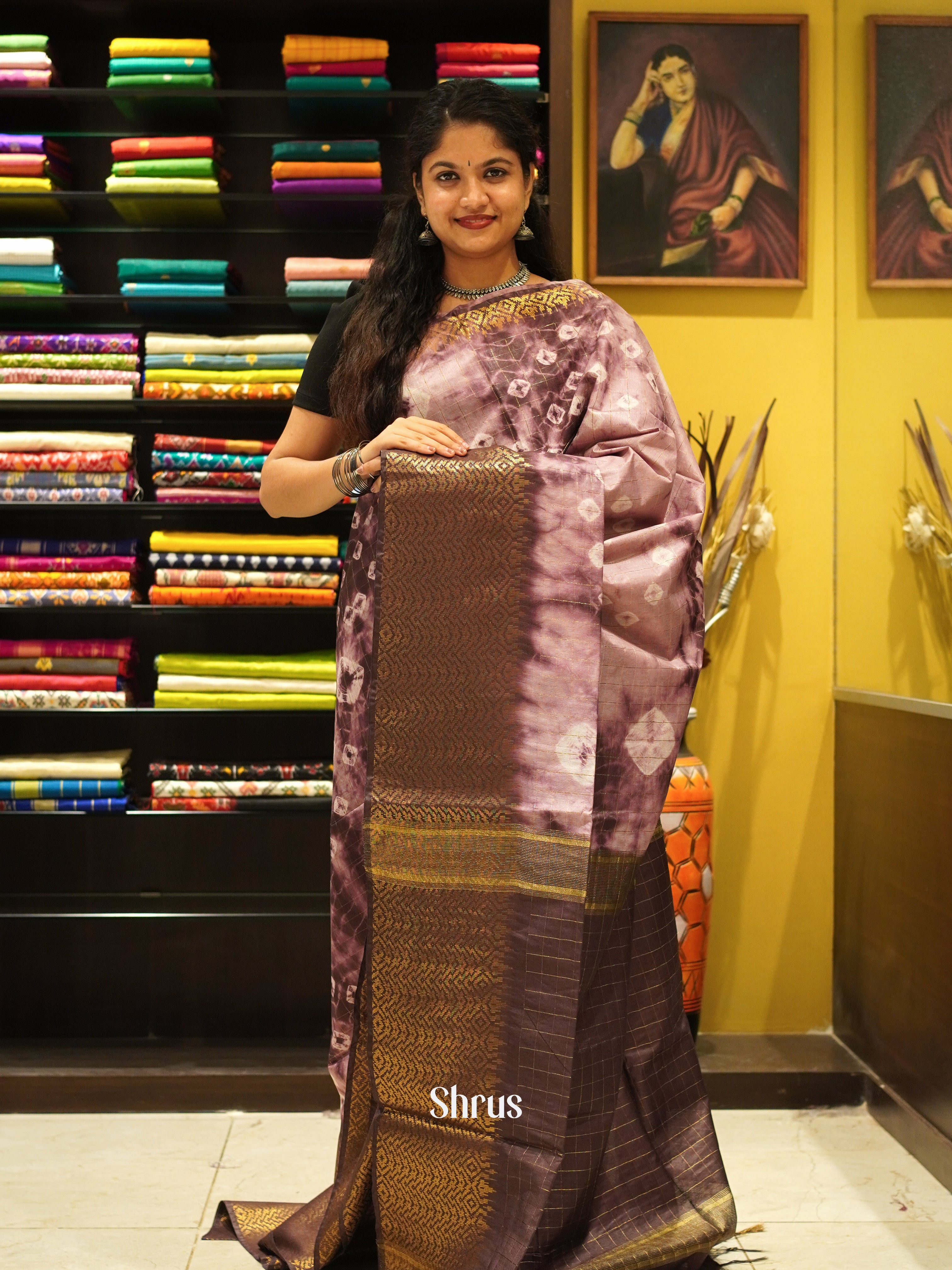 Cream & Brown - Shibori Saree - Shop on ShrusEternity.com