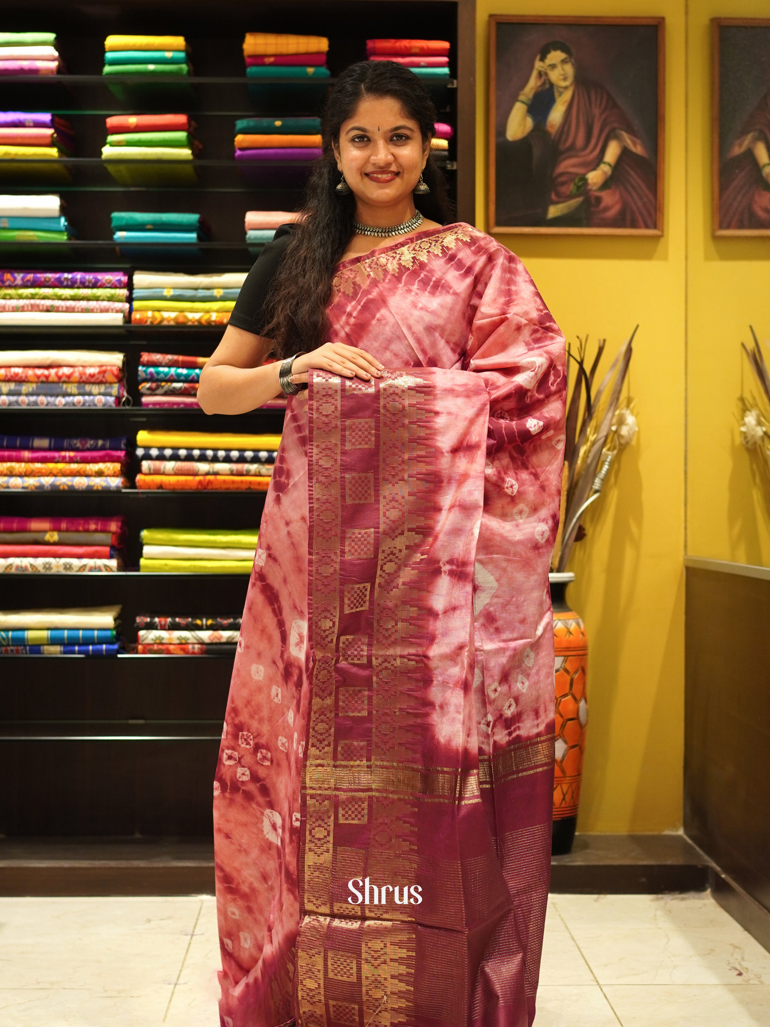 Pink & Maroon - Shibori Saree - Shop on ShrusEternity.com