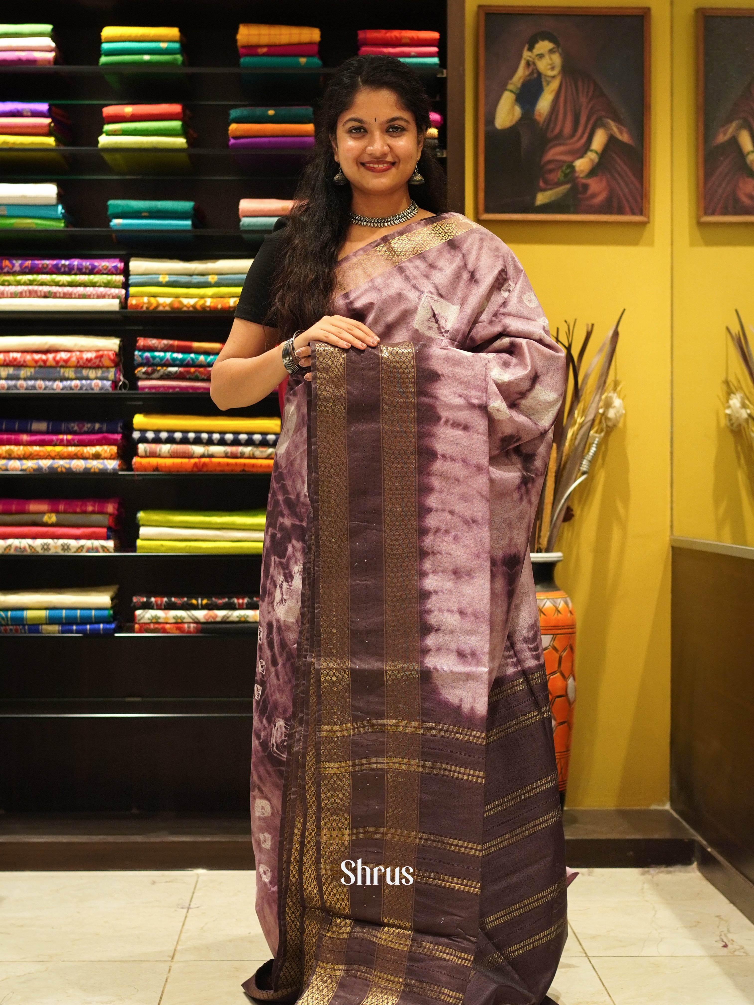 Cream & Brown - Shibori Saree - Shop on ShrusEternity.com