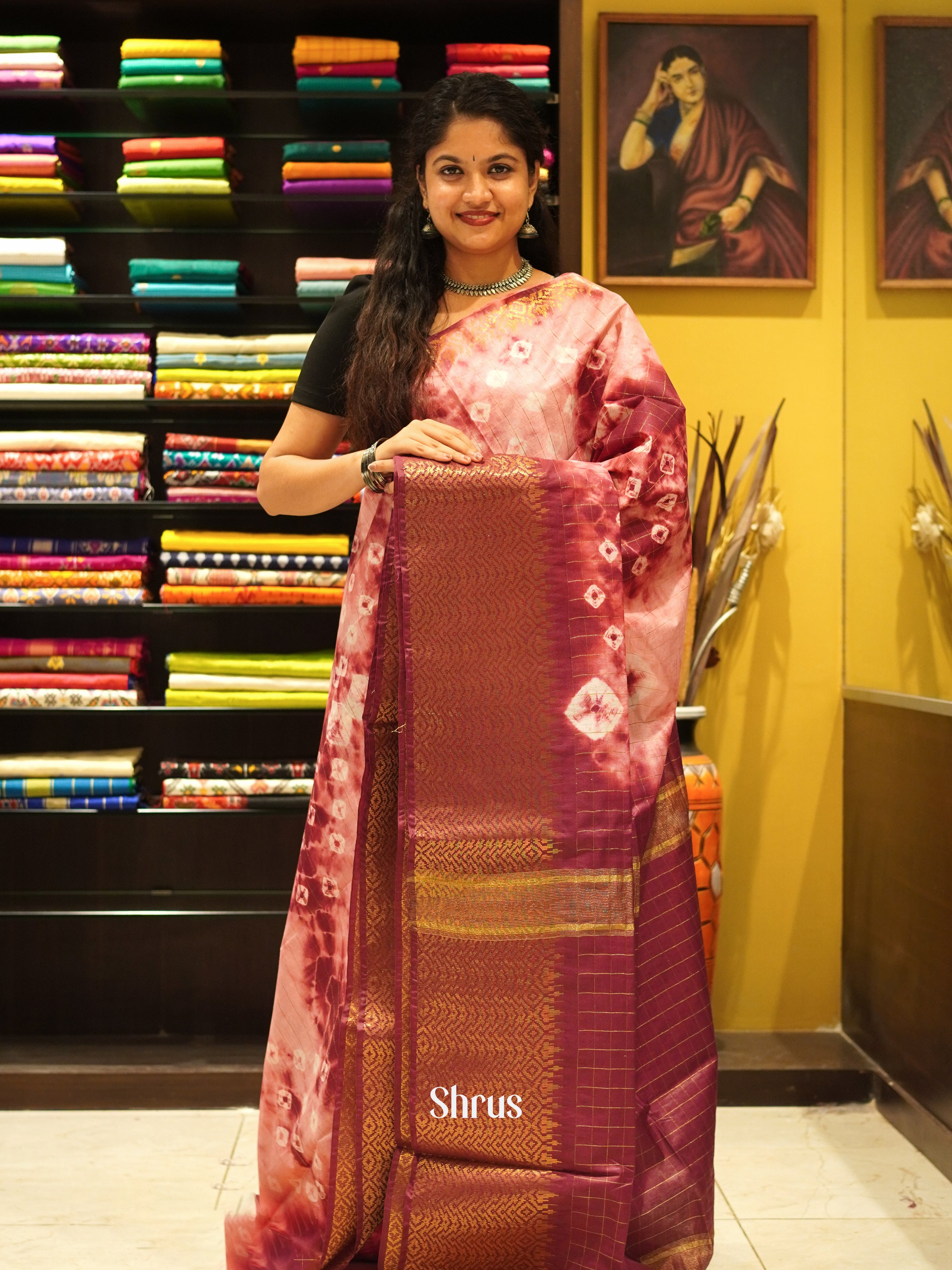 Pink & Maroon - Shibori Saree - Shop on ShrusEternity.com