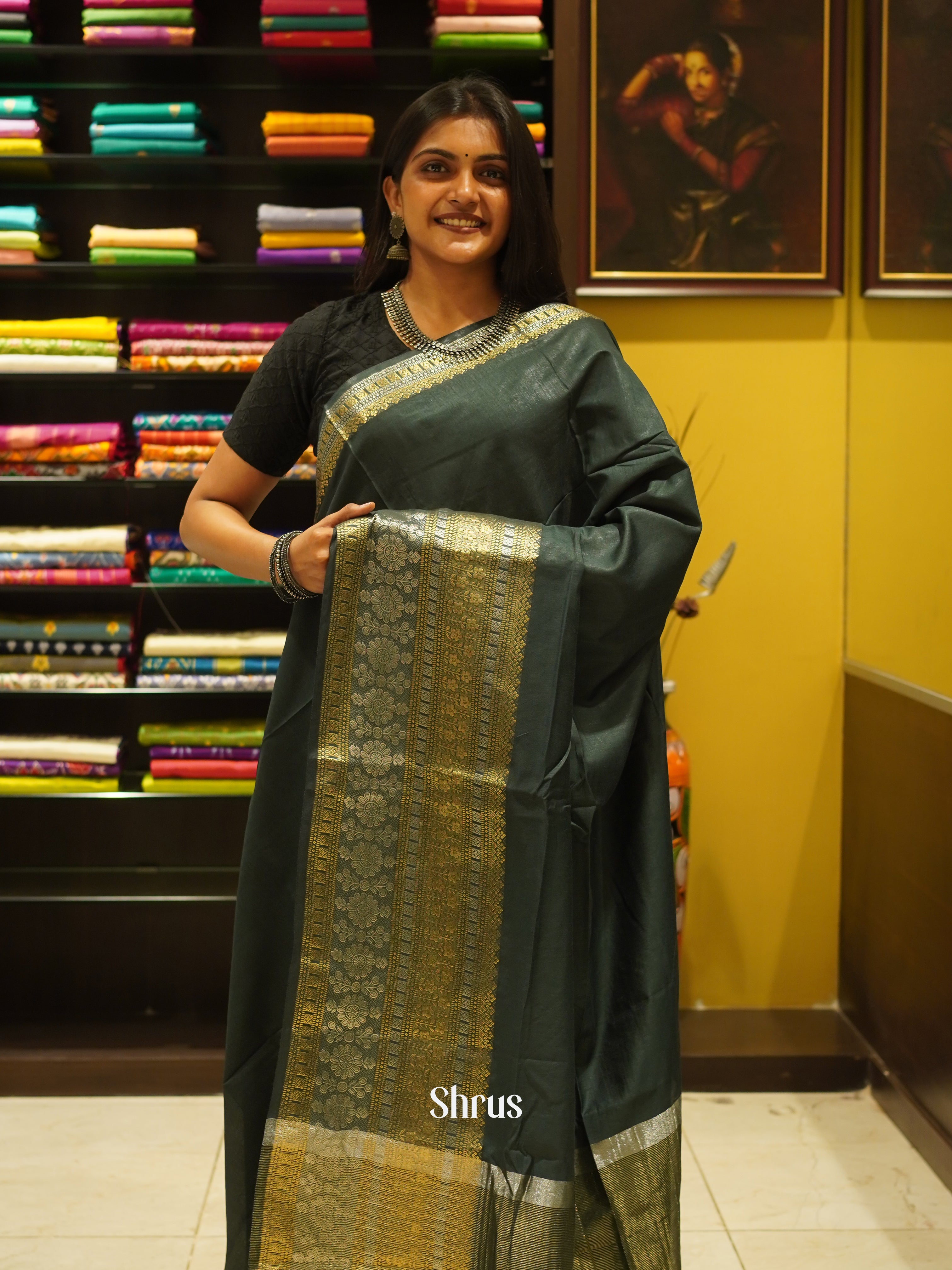 Green(Single Tone)- Semi Tussar Saree