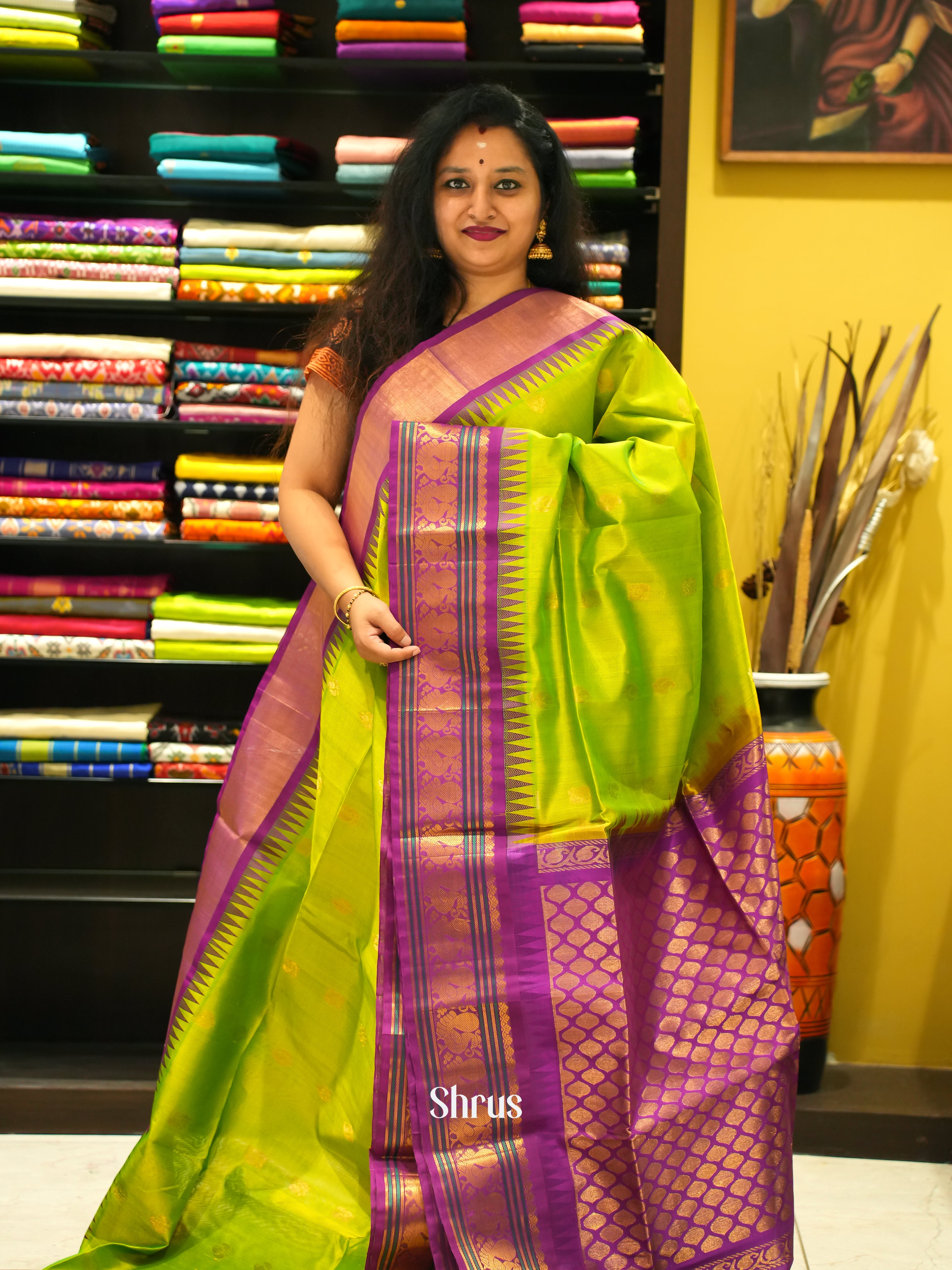 Green & Majenta - Silk Cotton Saree - Shop on ShrusEternity.com