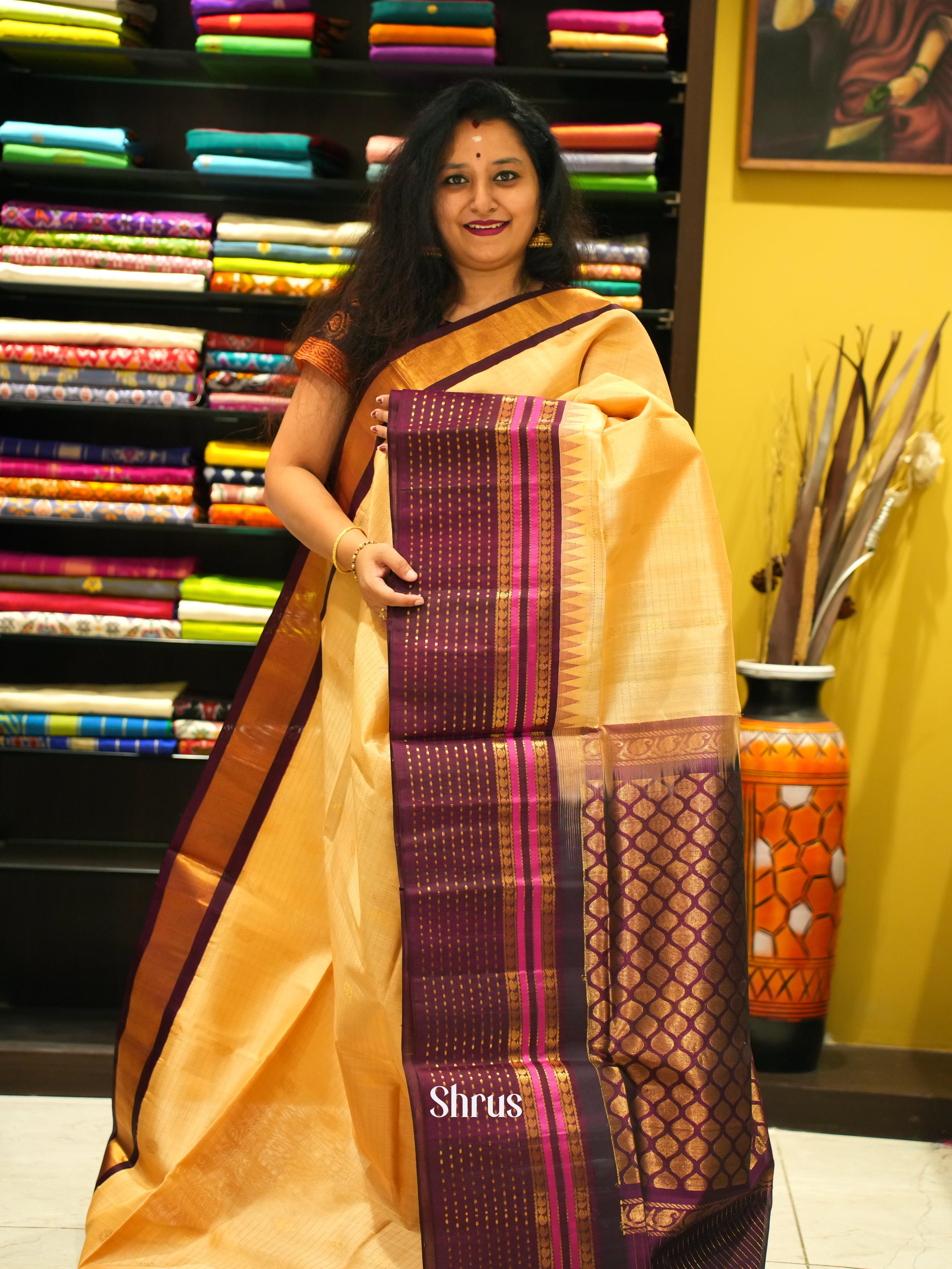 Sandal & Wine - Silk Cotton Saree - Shop on ShrusEternity.com