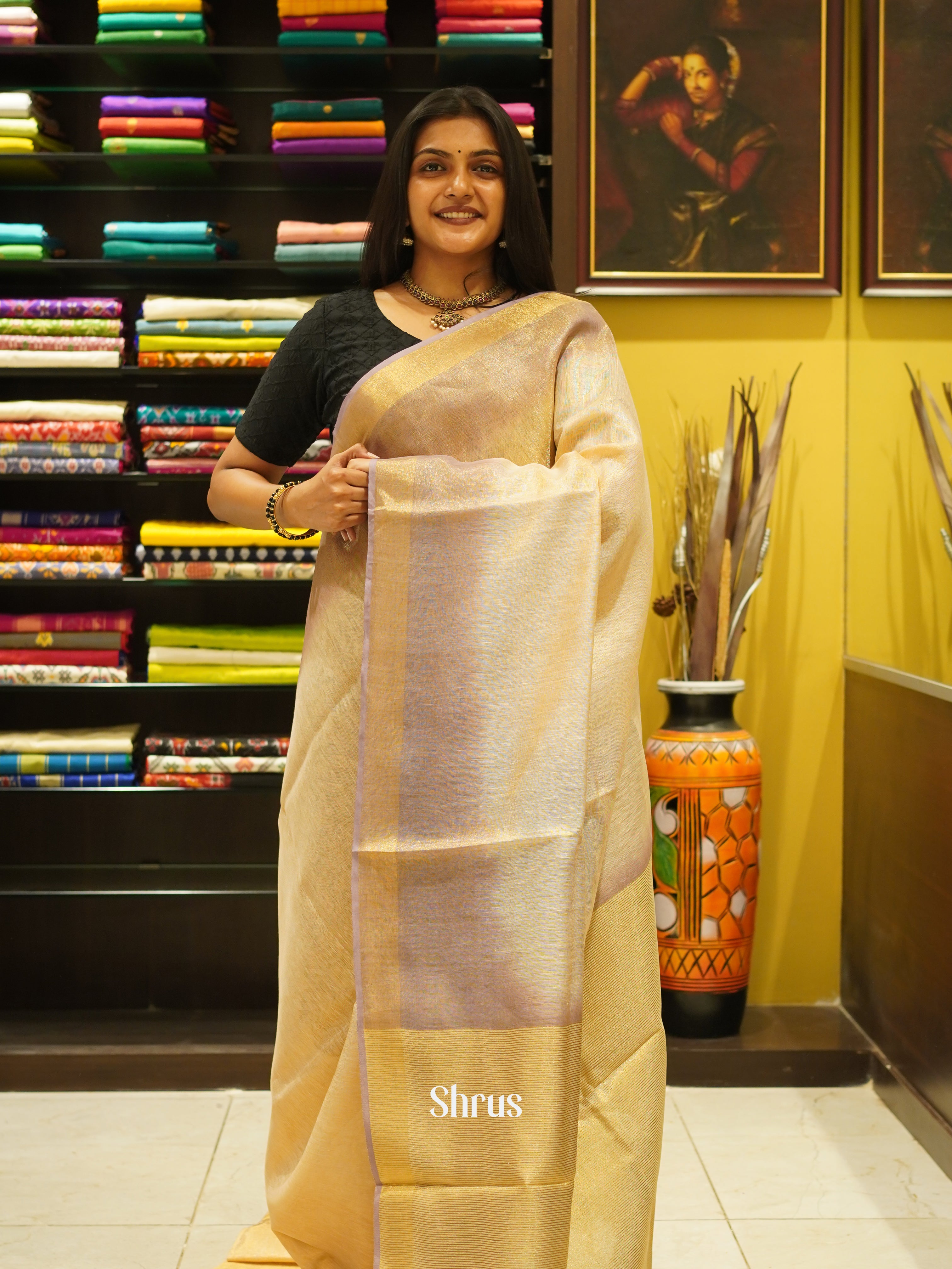 Beige & Brown - Linen saree