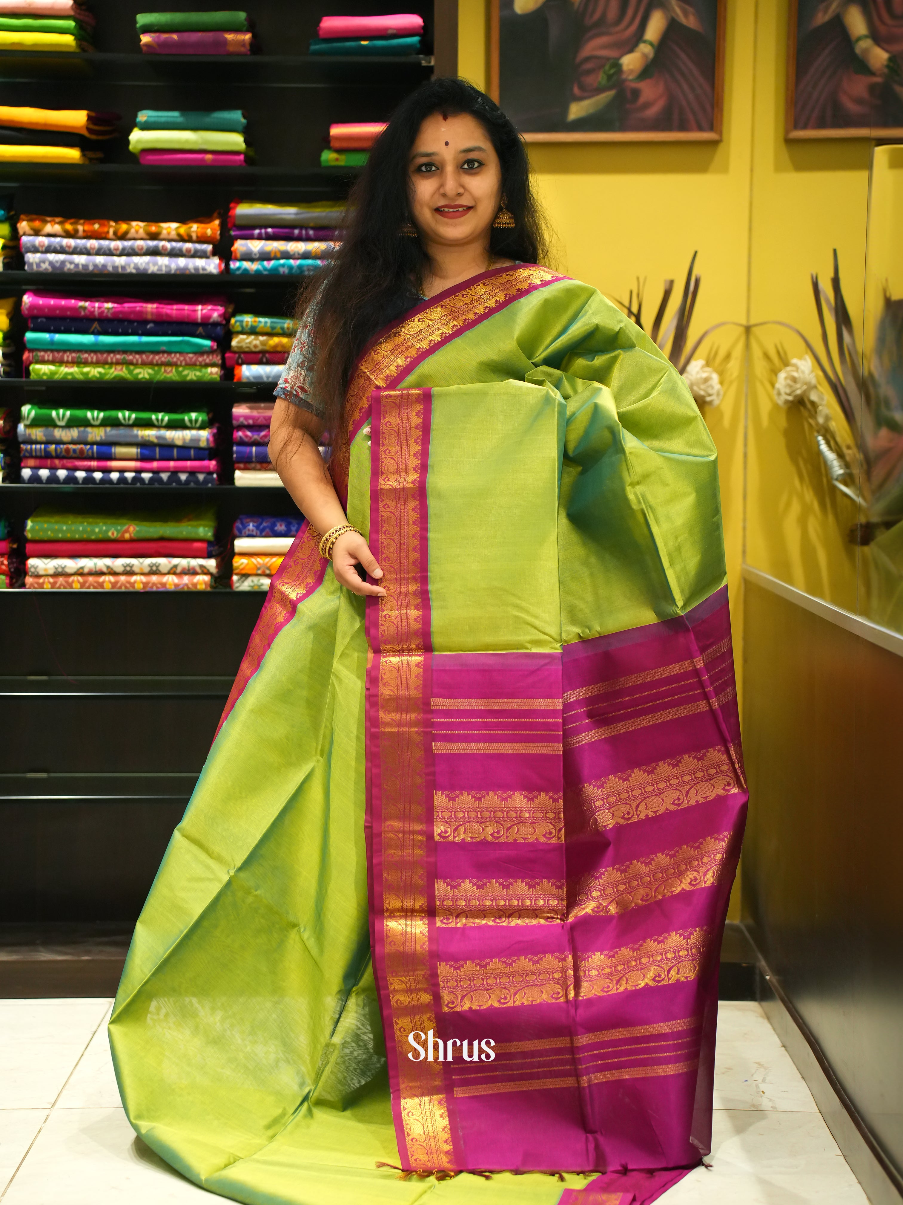 Green & Majenta - Silk Cotton Saree