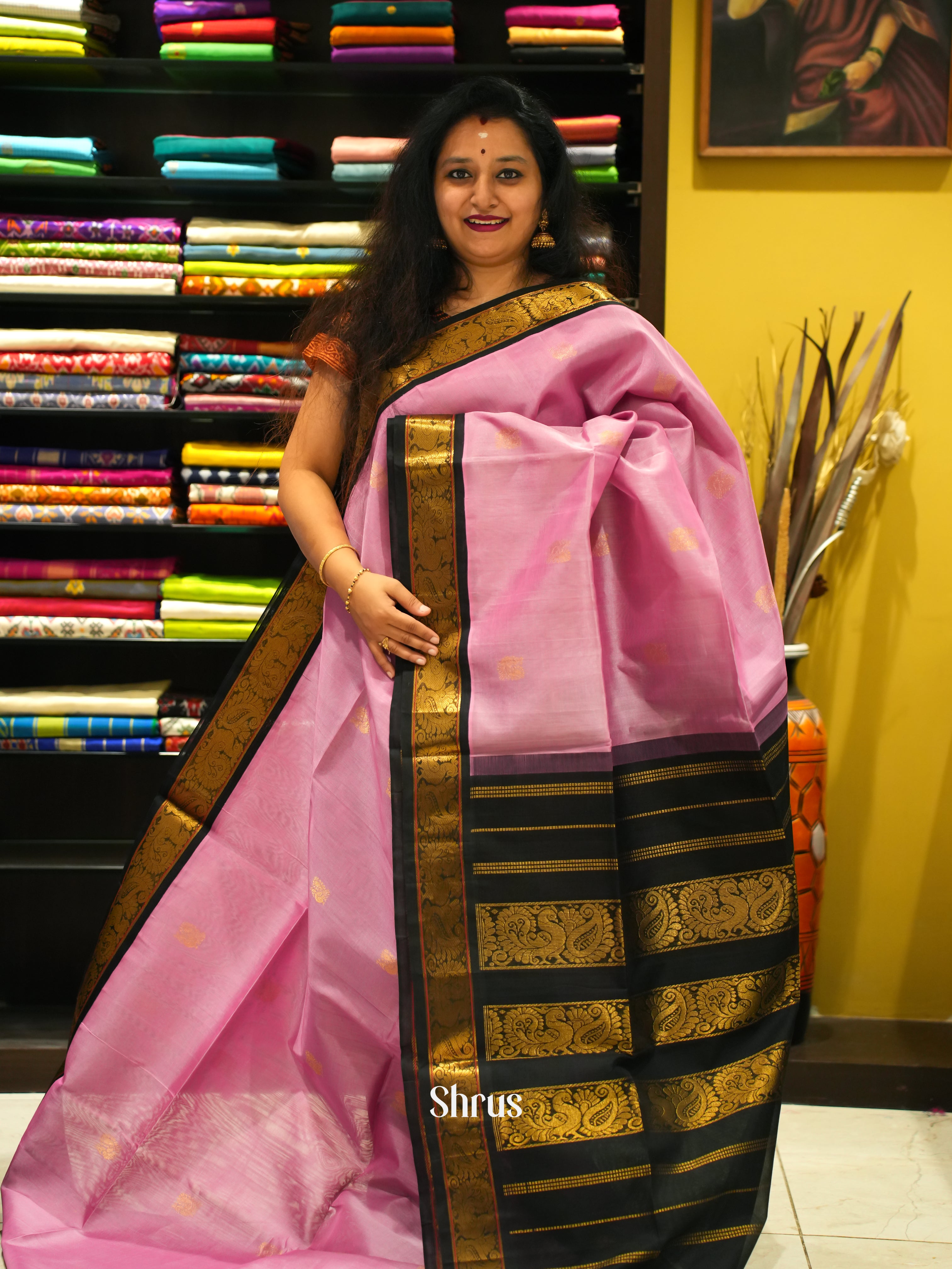 Pink & Green - Silk Cotton Saree - Shop on ShrusEternity.com