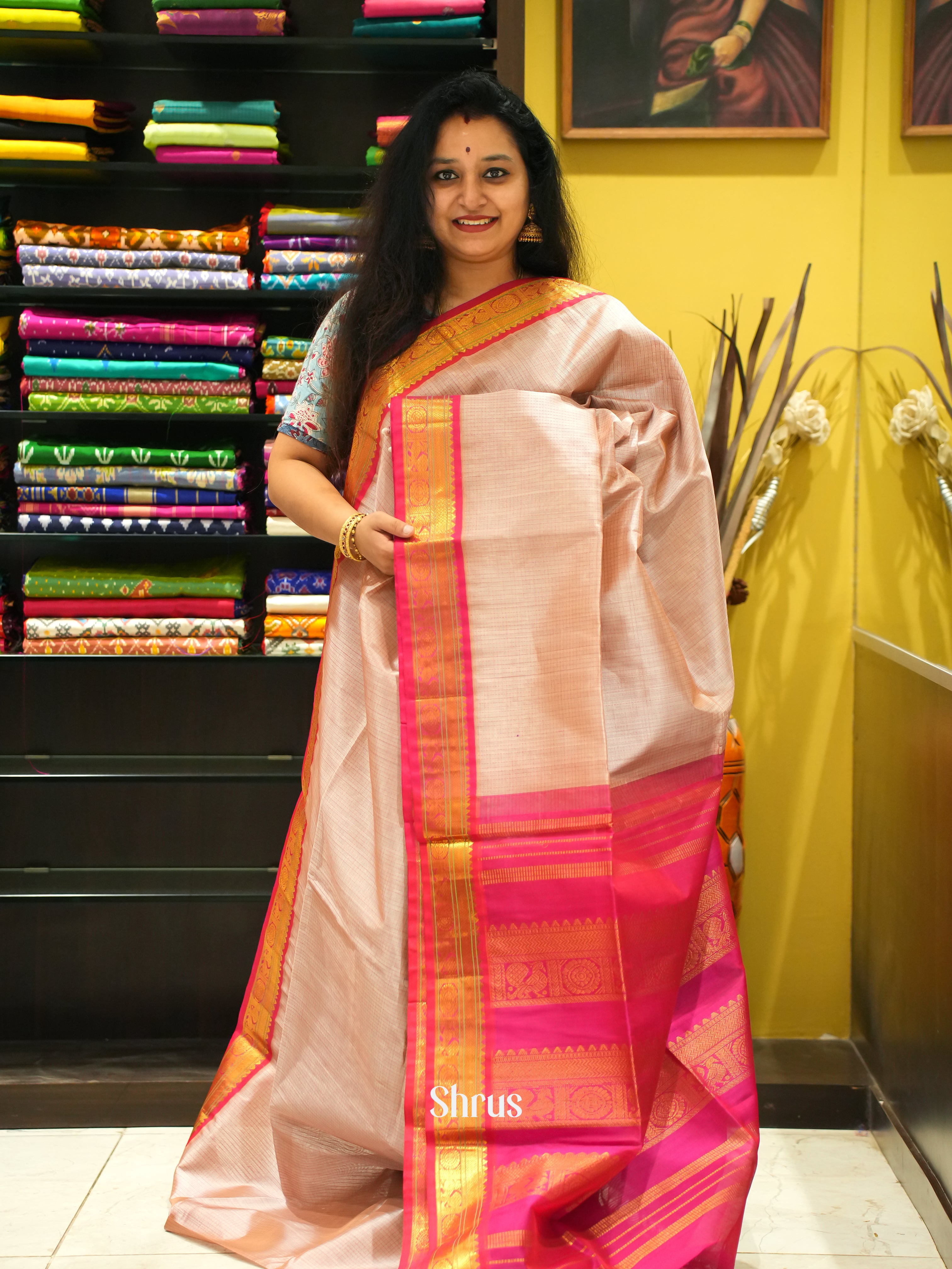 Dusty Pink & Pink - Silk Cotton Saree - Shop on ShrusEternity.com