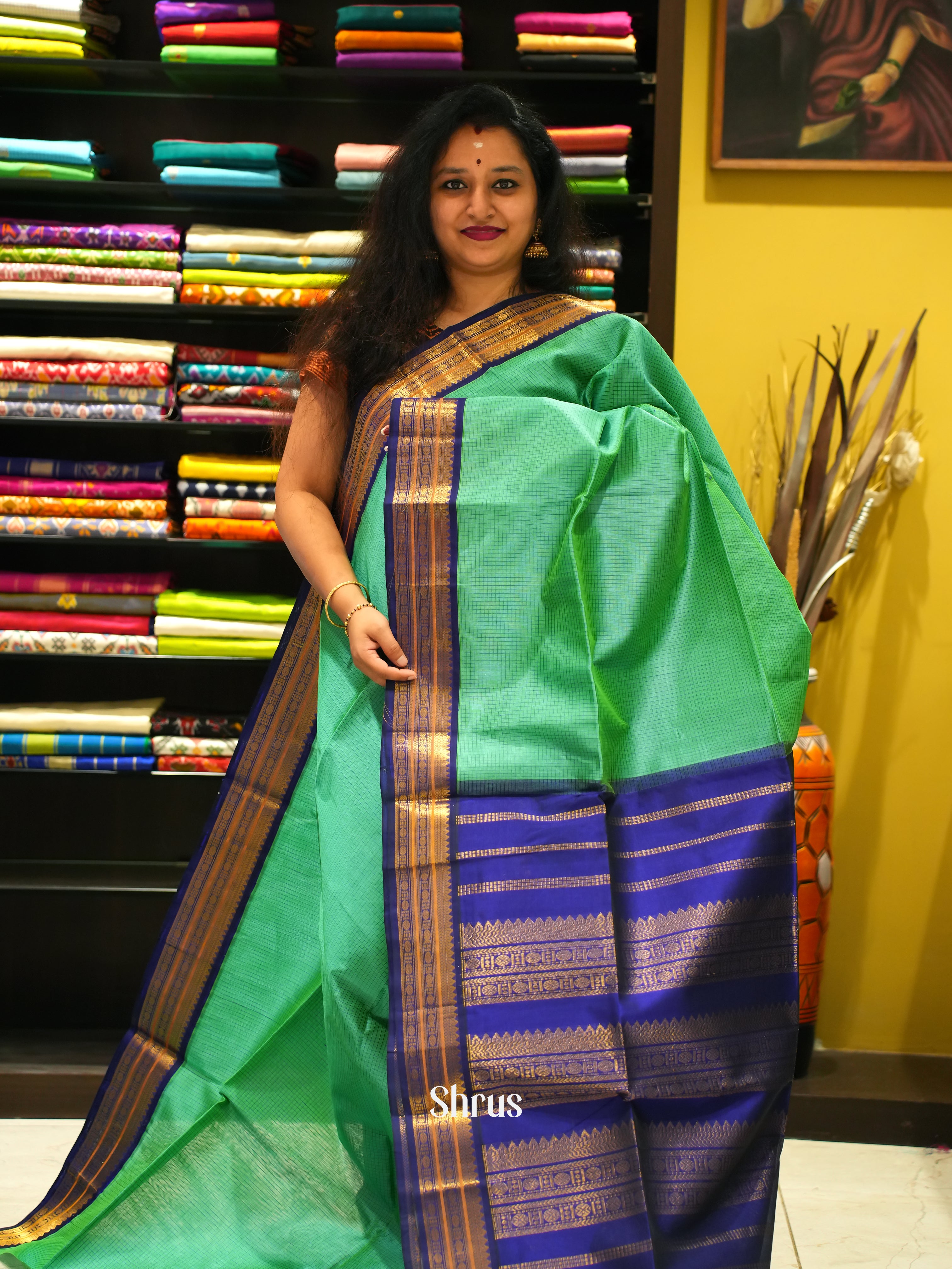 Green & Blue - Silk Cotton Saree - Shop on ShrusEternity.com